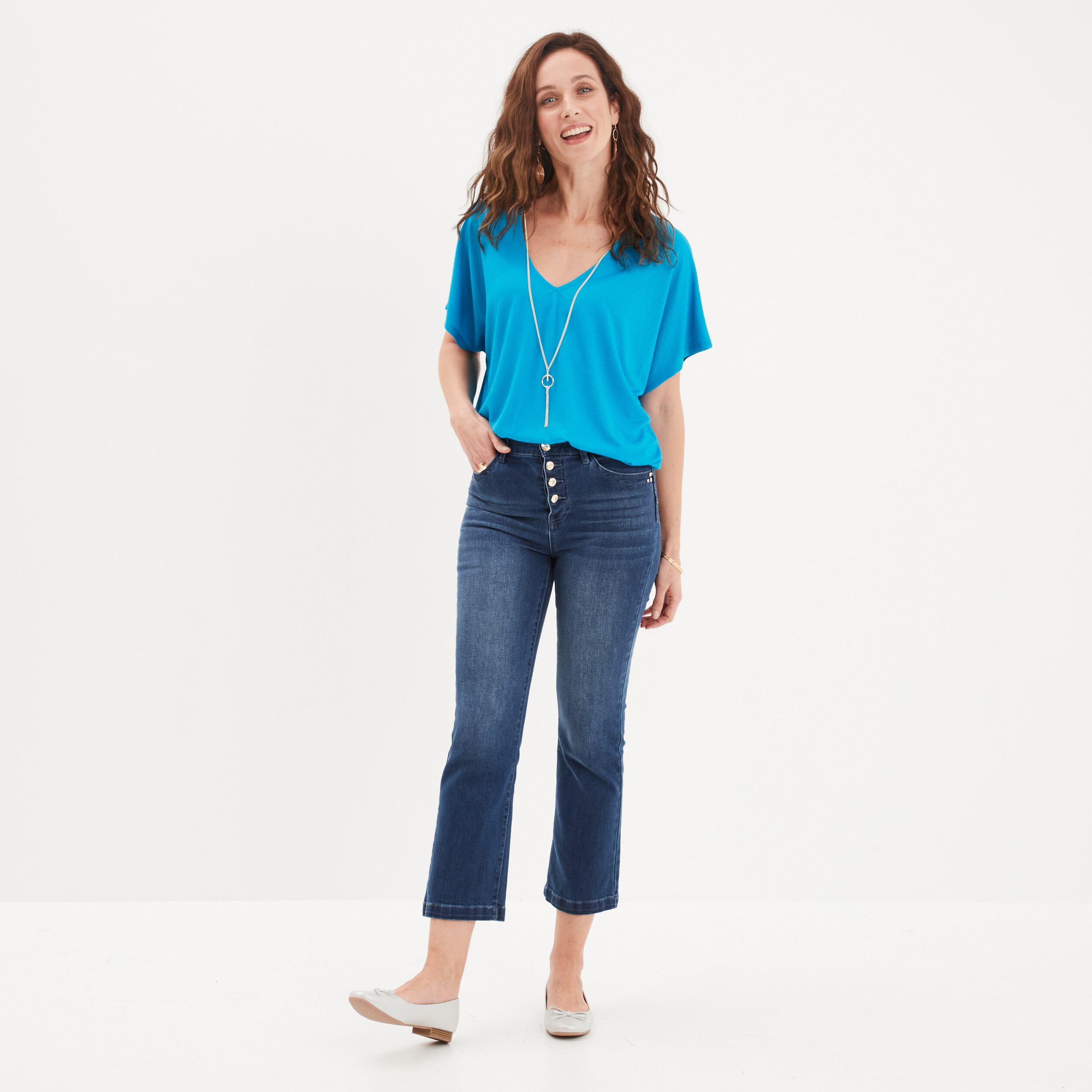 t shirt col en v bijou mosquitos bleu femme T-shirt col en V bijou Mosquitos bleu femme
