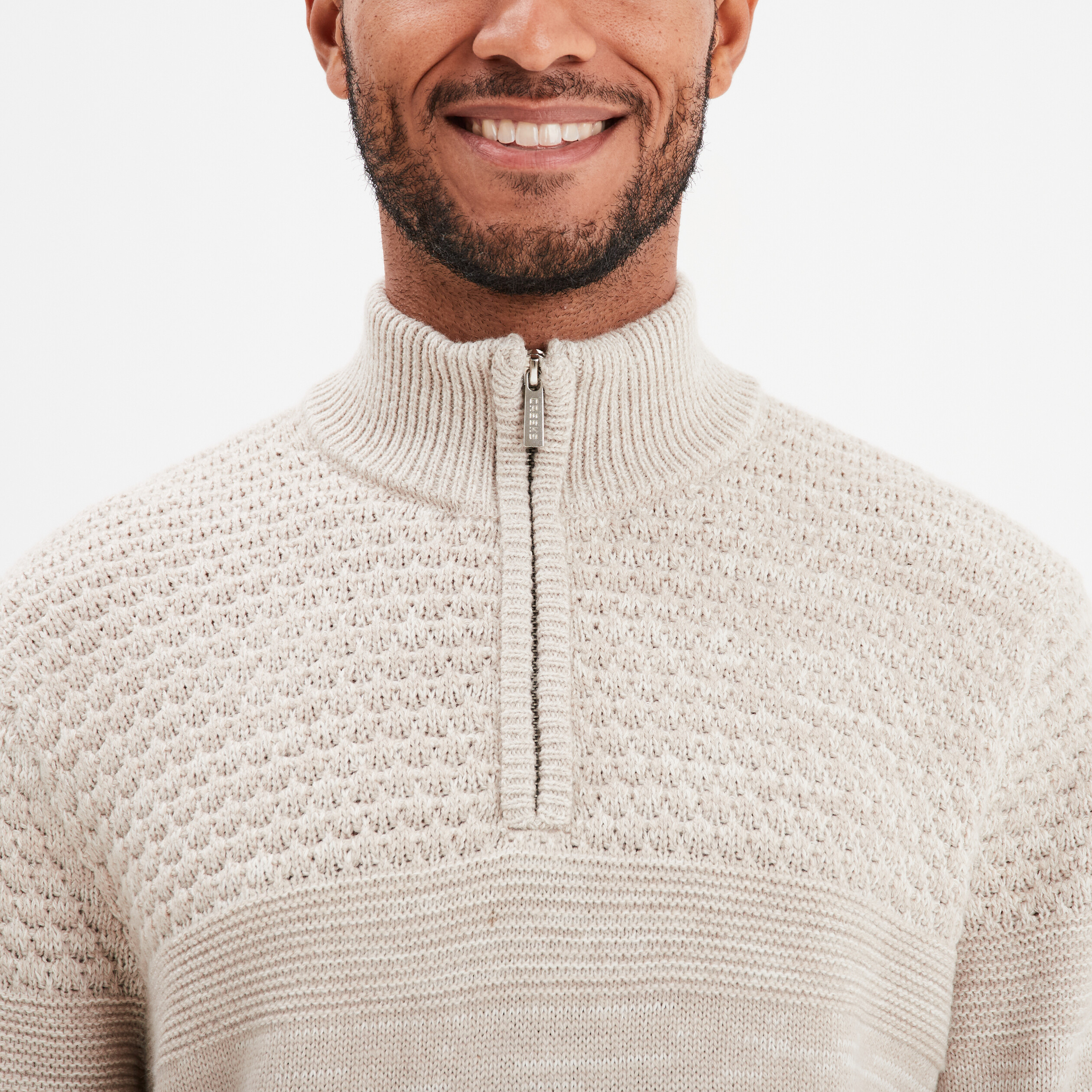 Pull col camionneur zipp&eacute; gris clair homme