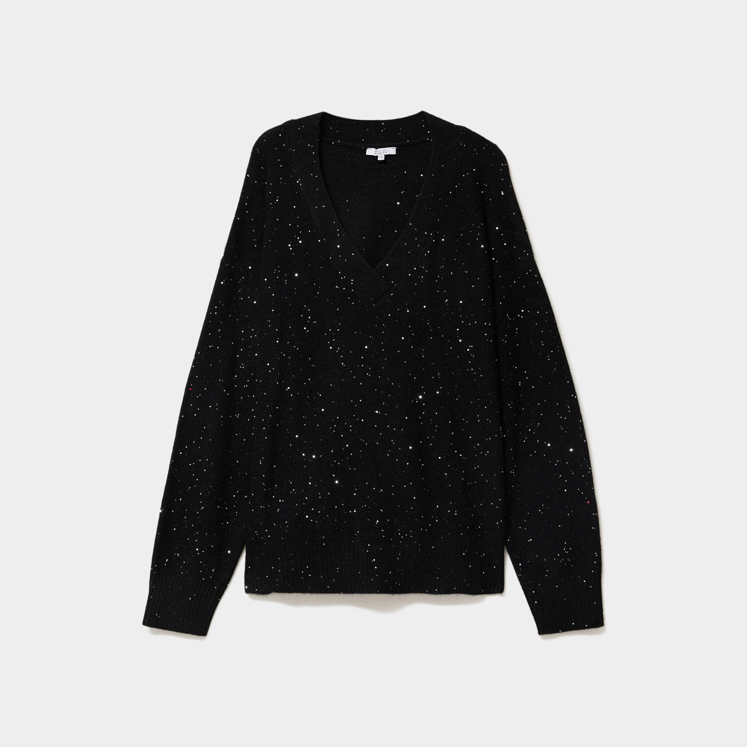 Pull droit col en V avec sequins noir femme grande taille