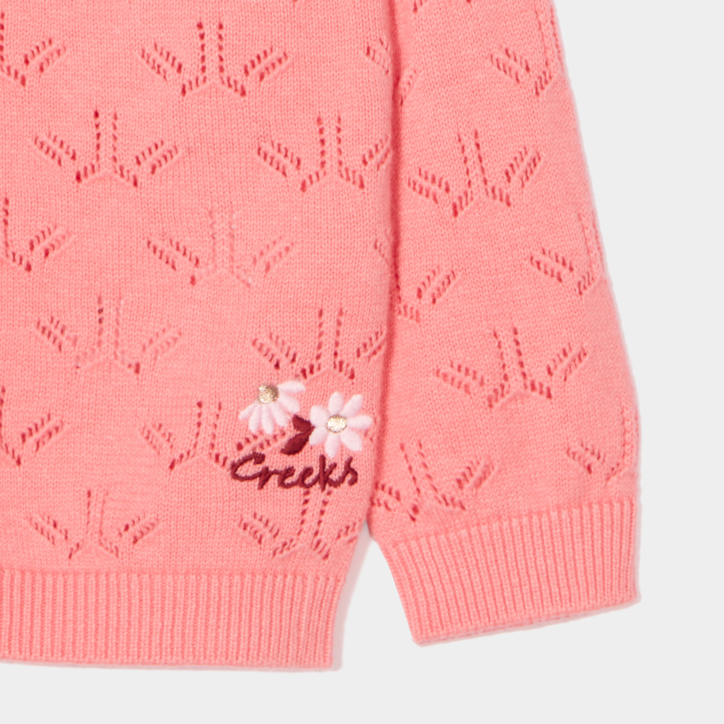 gilet ajoure col a volants coton creeks rose bebef Gilet ajouré col à volants coton Creeks rose bébé fille