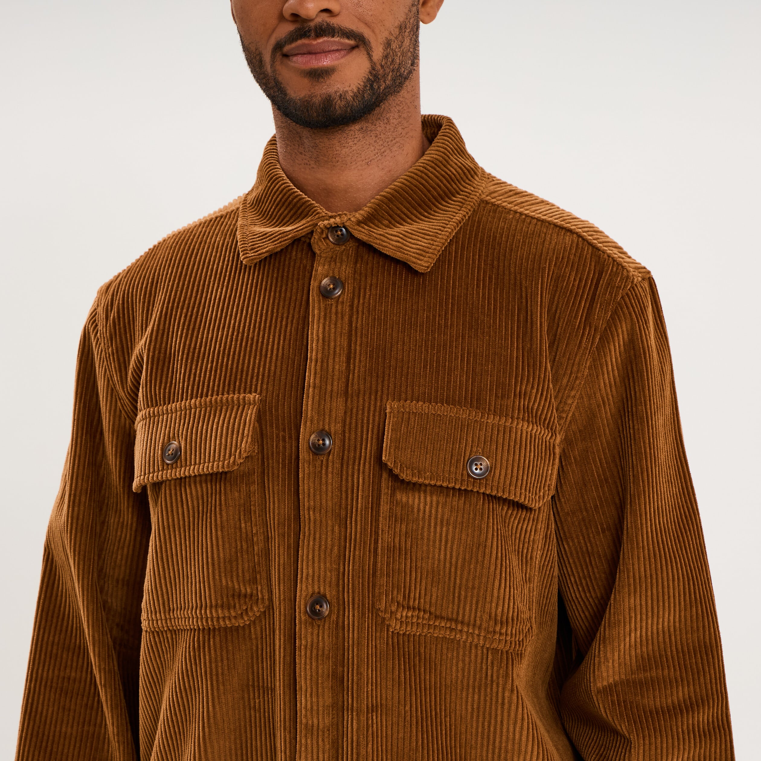 Surchemise droite velours c&ocirc;tel&eacute; coton marron homme