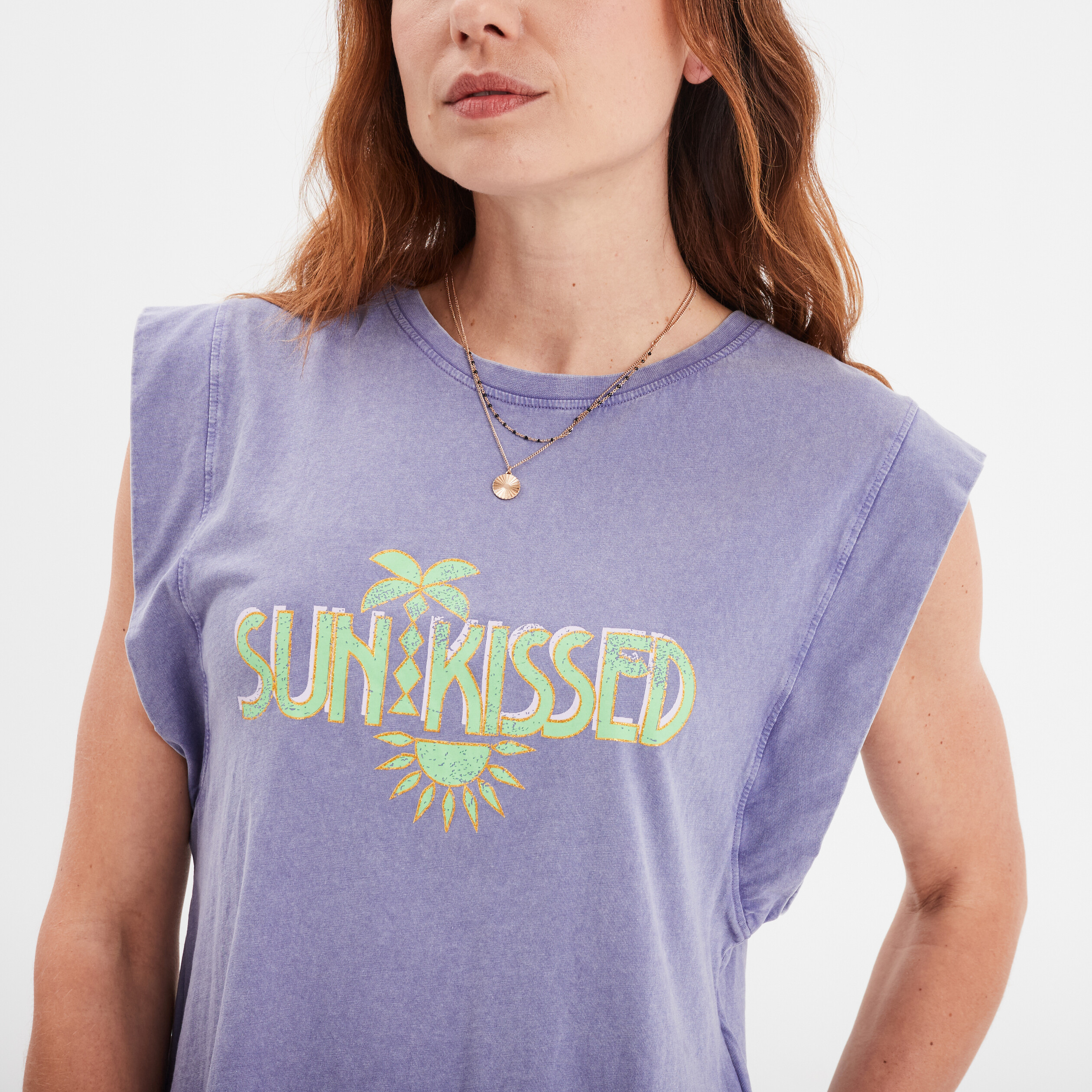 T-Shirts à Manches Longues Pour Femmes T-shirt Imprimé Manches 3/4 Blouse Col Rond, Violet