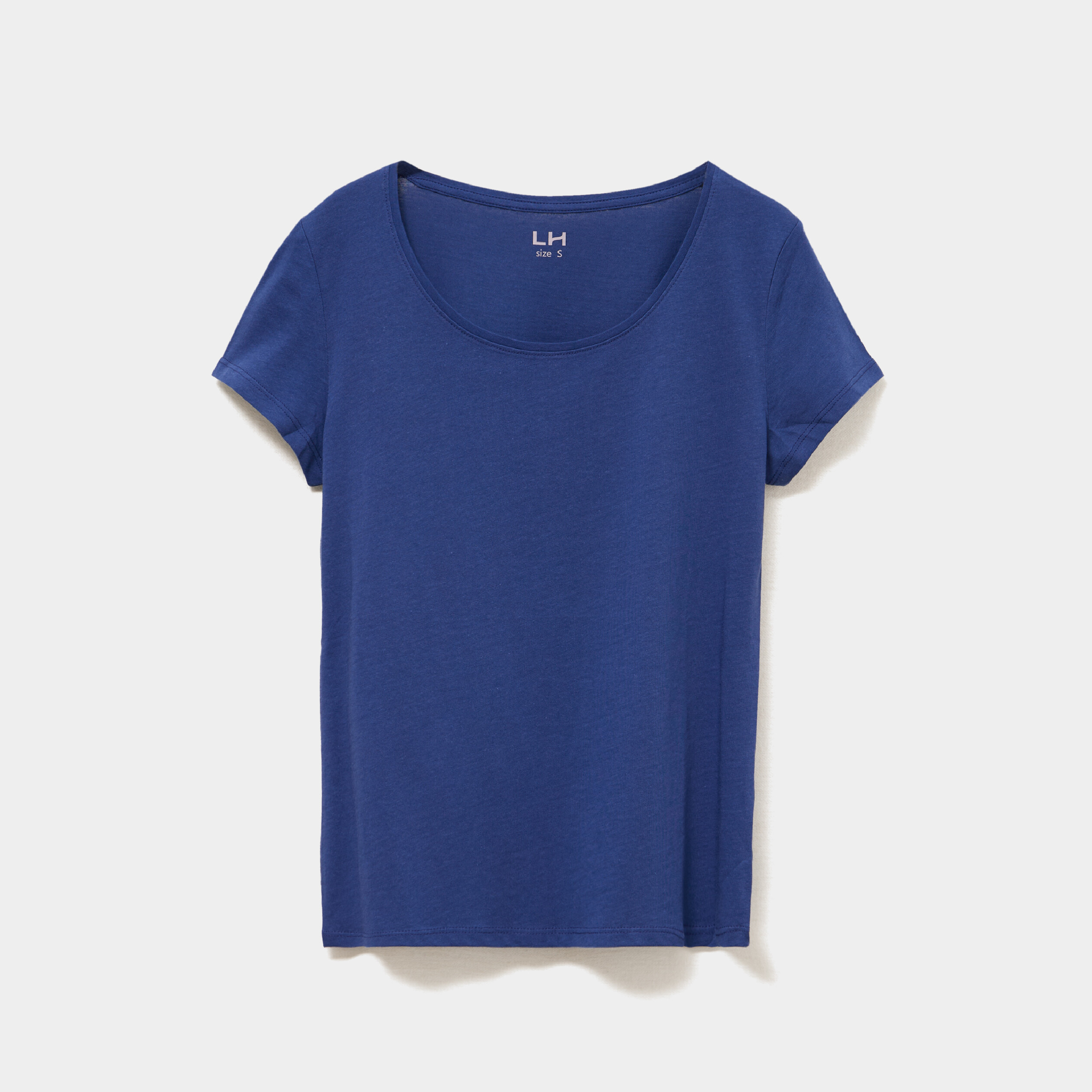 T-shirt coton col rond manches courtes bleu marine femme