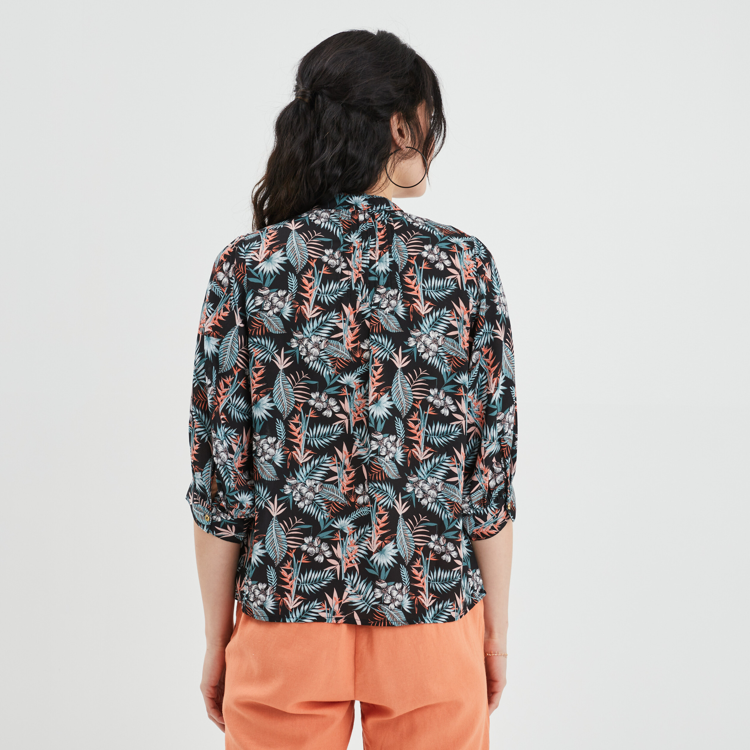 chemise a manches 34 noir femme Chemise à manches 3/4 noir femme