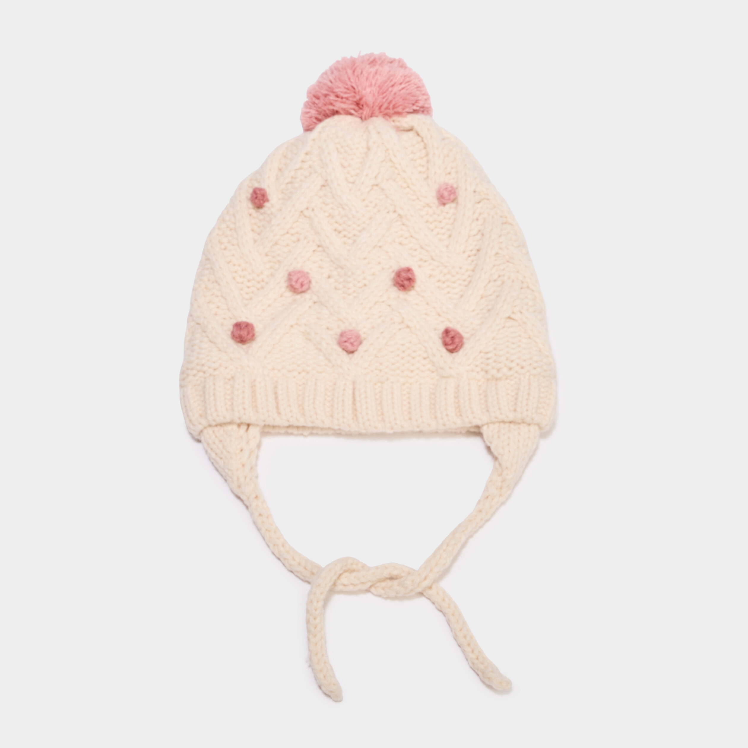 Bonnet &agrave; pompons sable fille