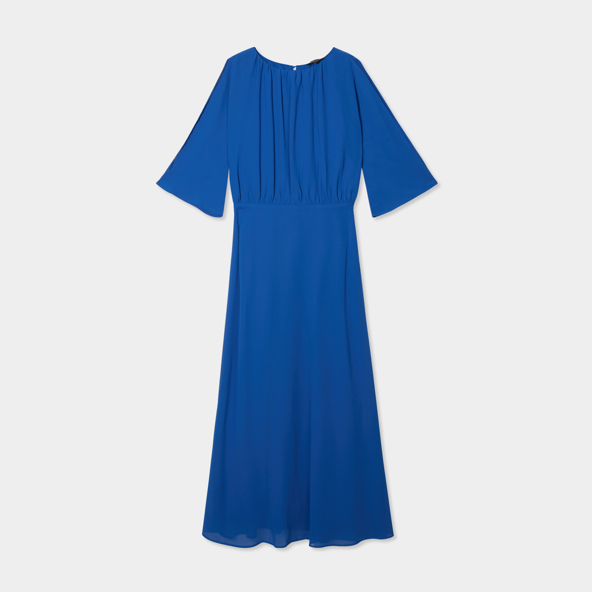 Robe longue manches 3/4 fendues bleu roi femme