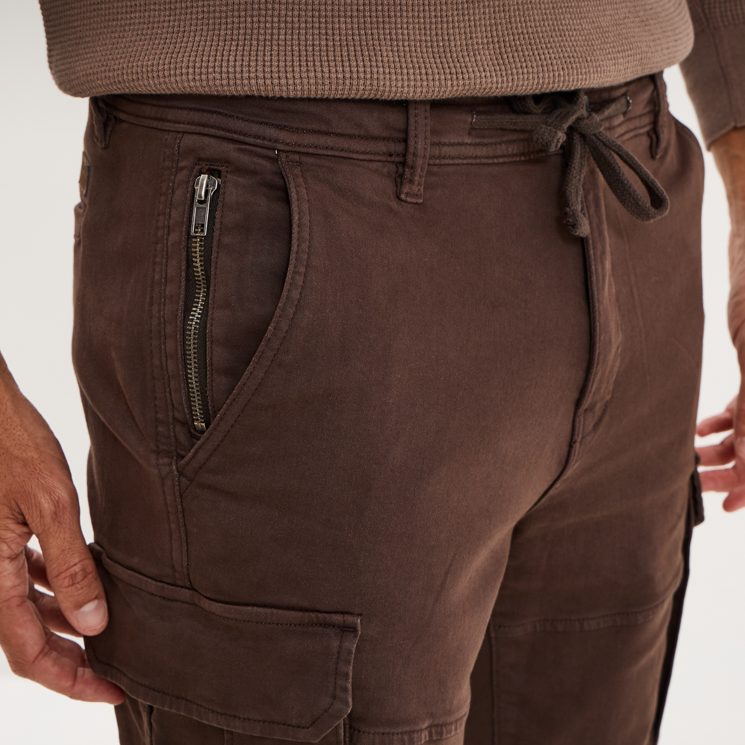 Pantalon cargo slim stretch marron fonc&eacute; homme