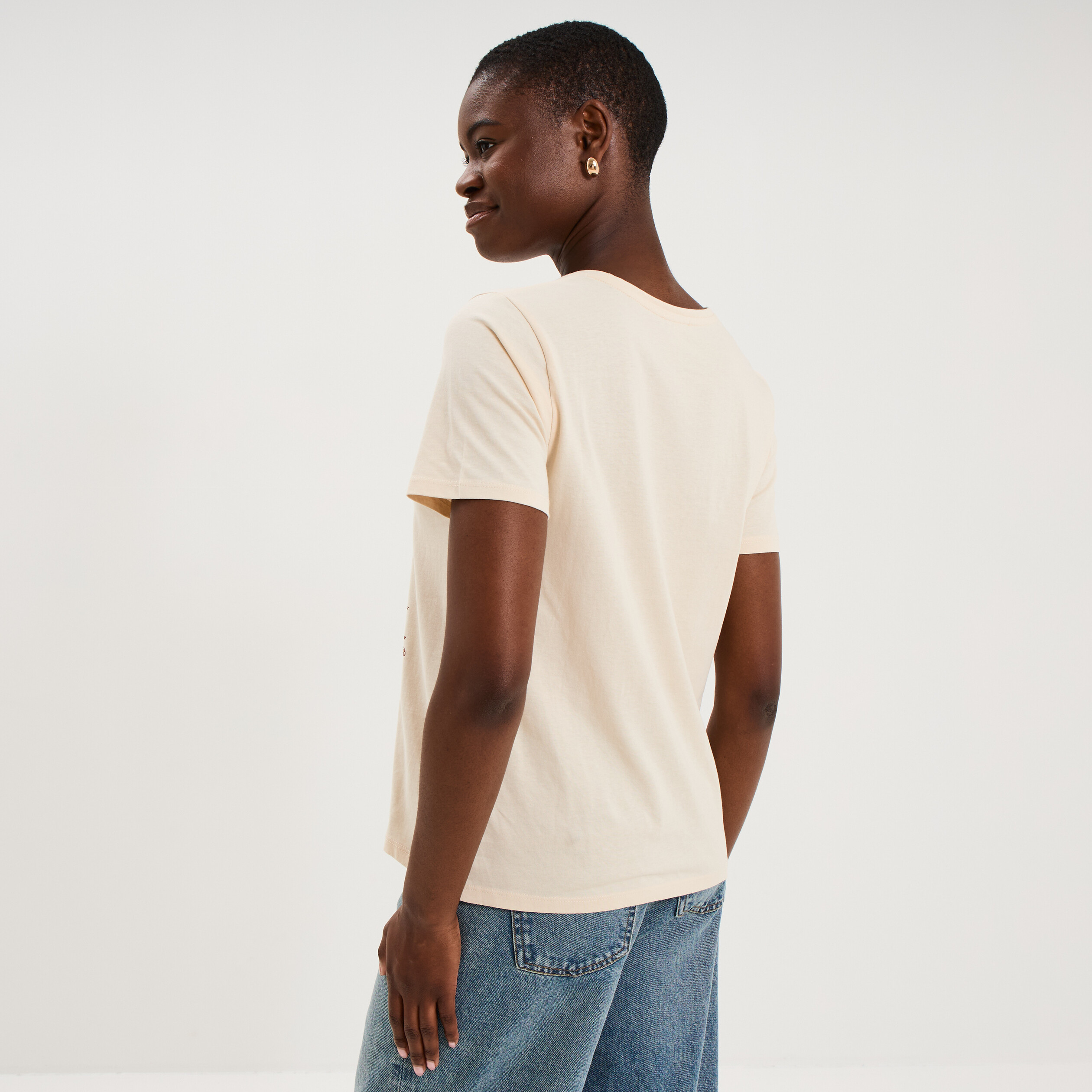 T-shirt ajust&eacute; manches courtes coton ivoire femme