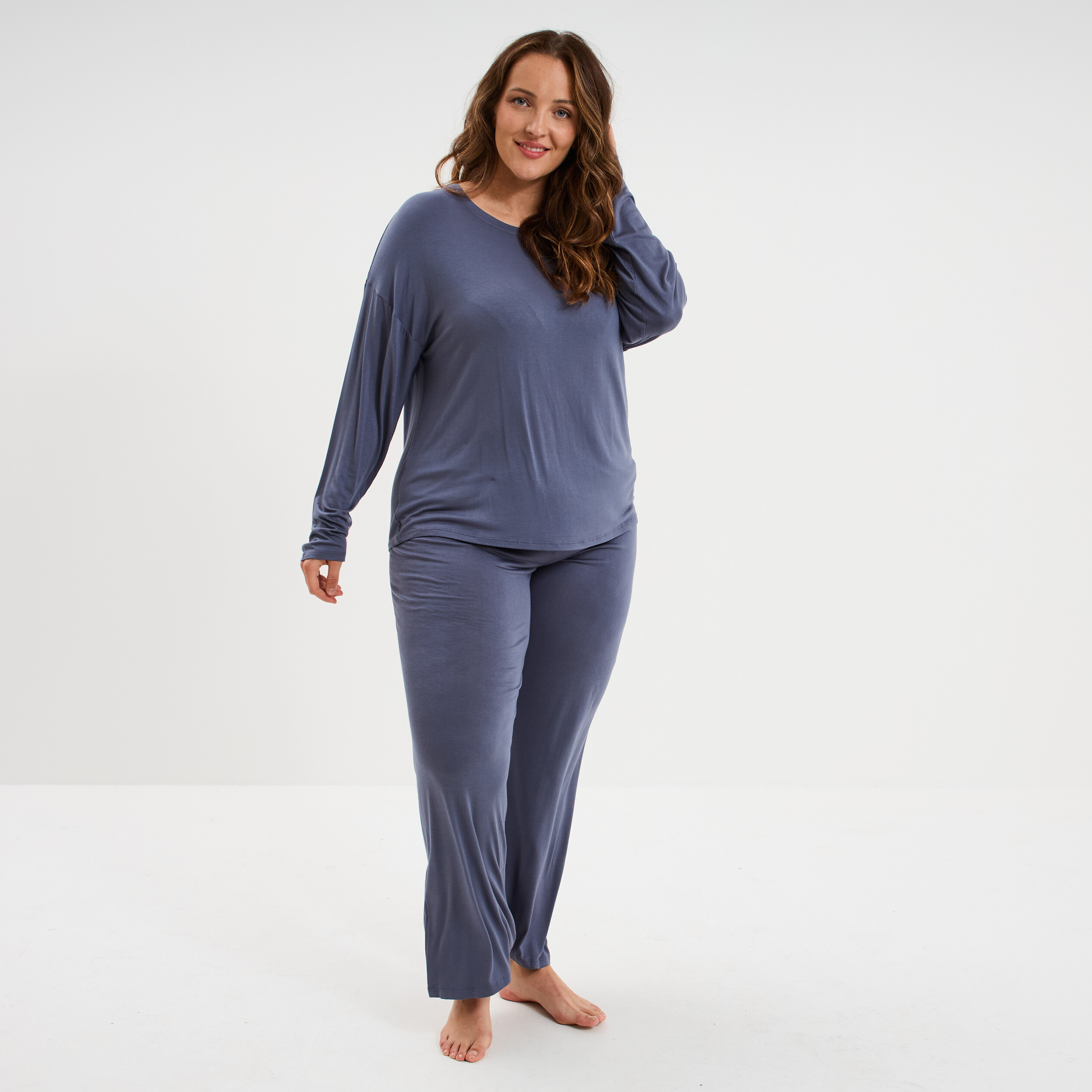 Ensemble pyjama 2 pi&egrave;ces bleu gris femme grande taille