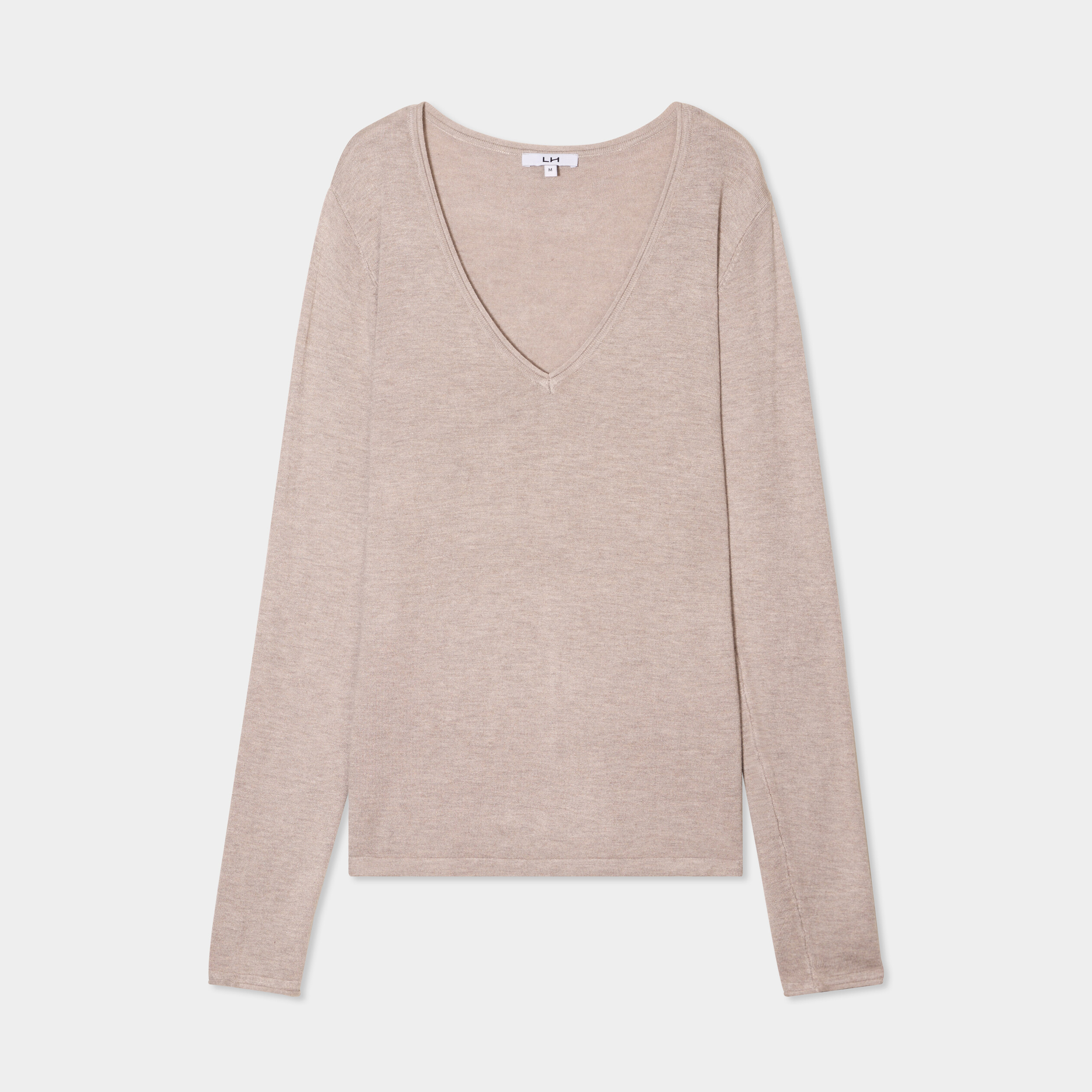 pull ajuste avec col en v beige femme Pull ajusté avec col en V beige femme