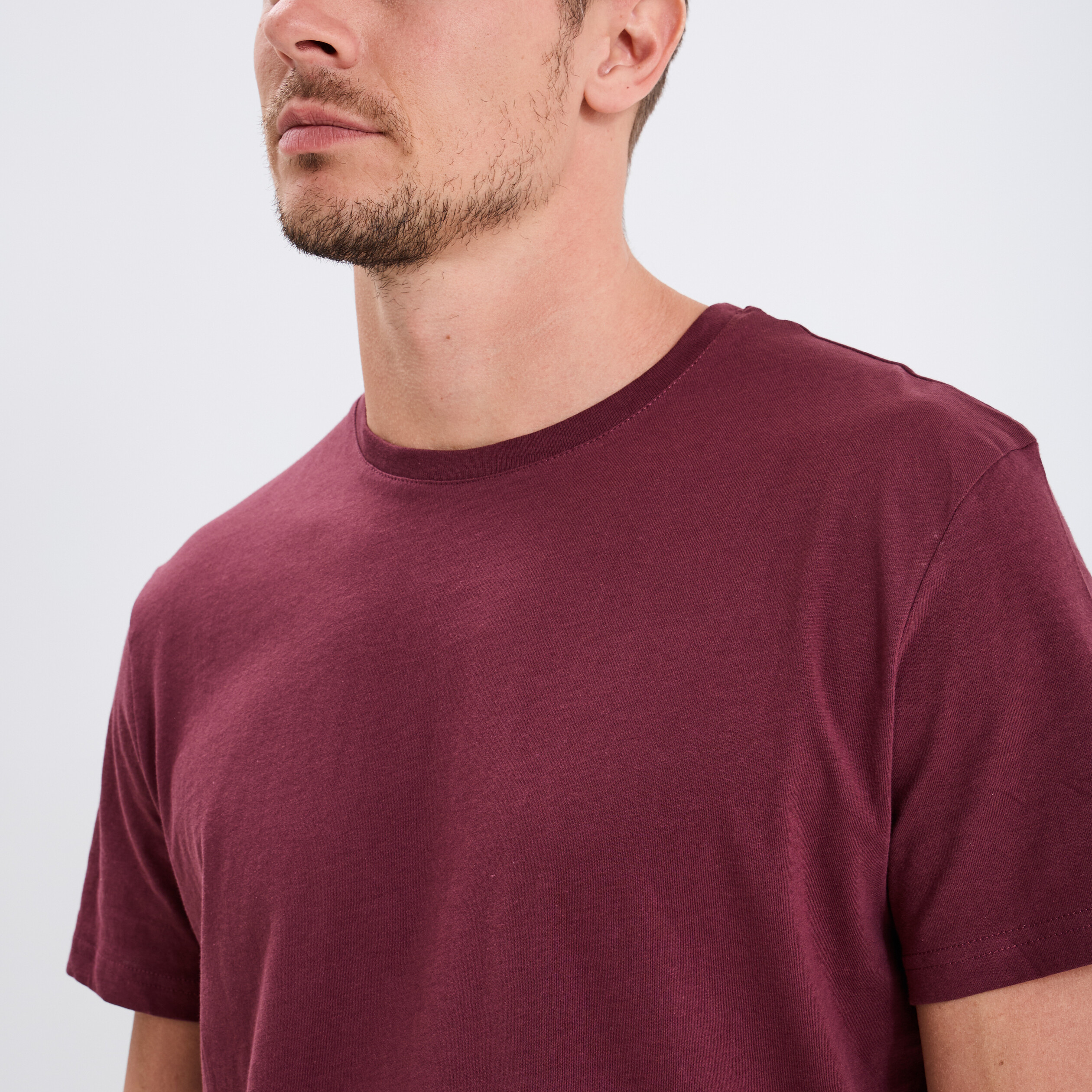 T-shirt droit en coton manches courtes prune homme