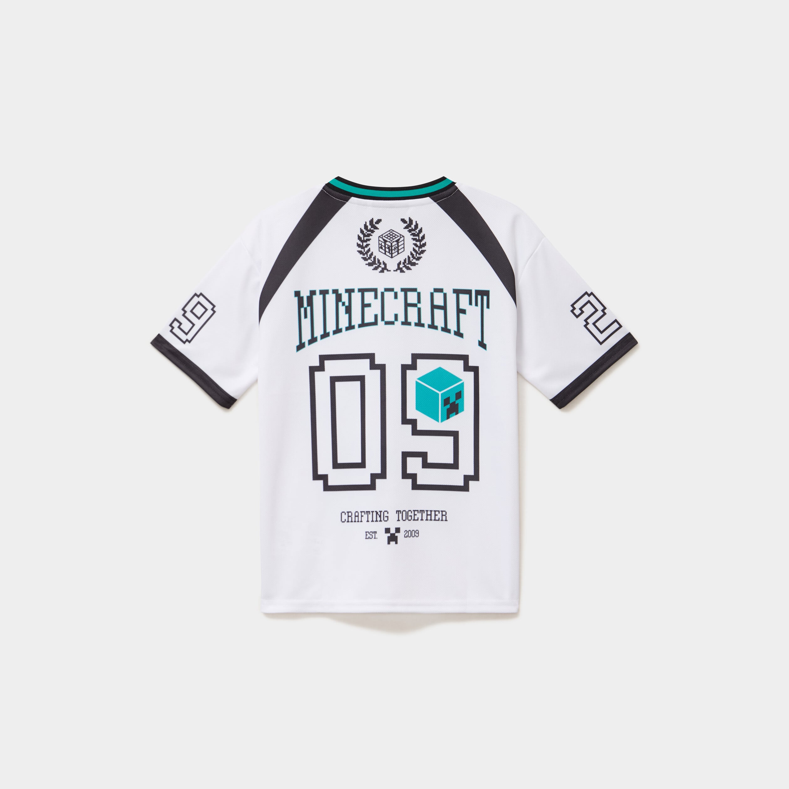 T-shirt col en V Minecraft blanc gar&ccedil;on