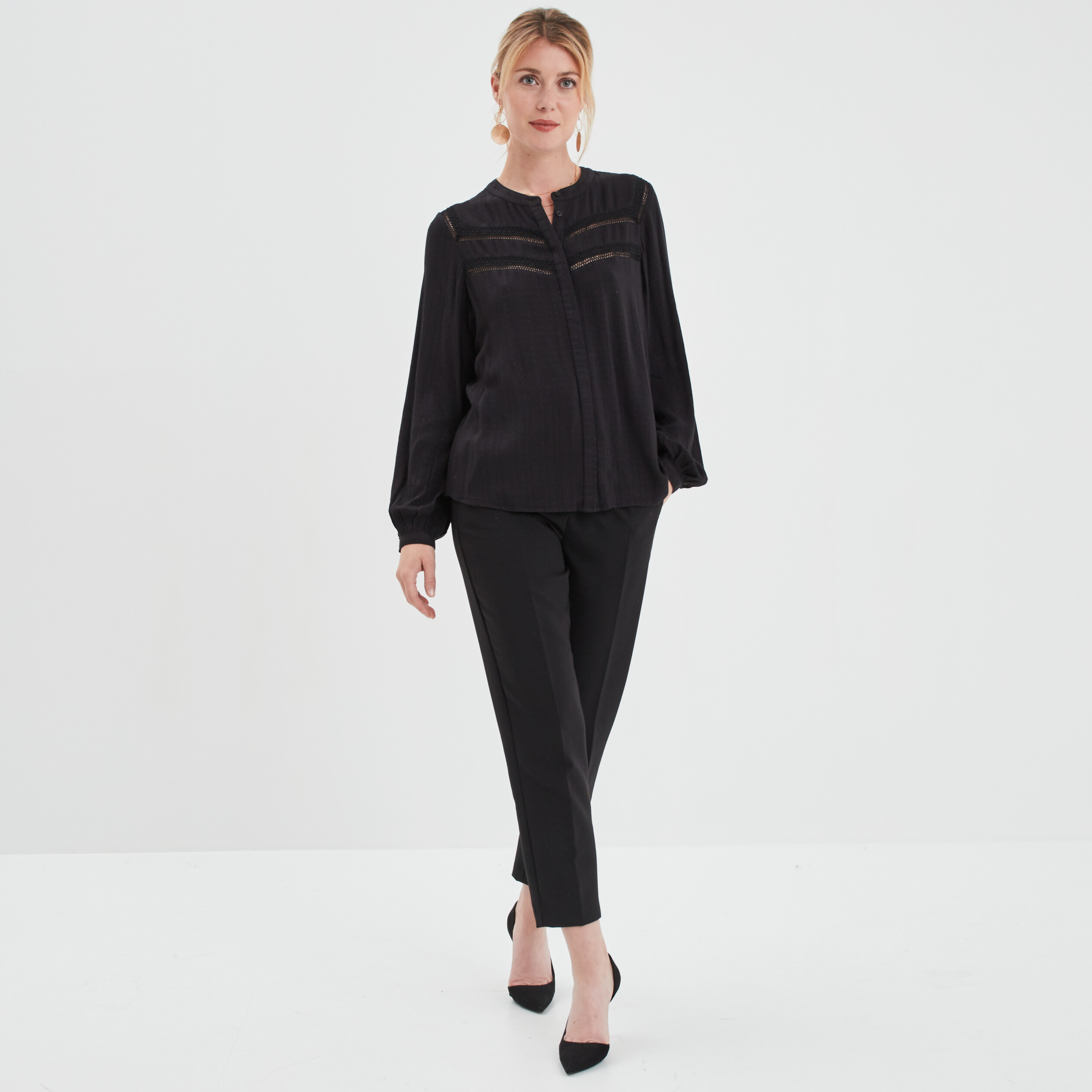 blouse bandes ajourees col mao liberto noir femme Blouse bandes ajourées col mao Liberto noir femme
