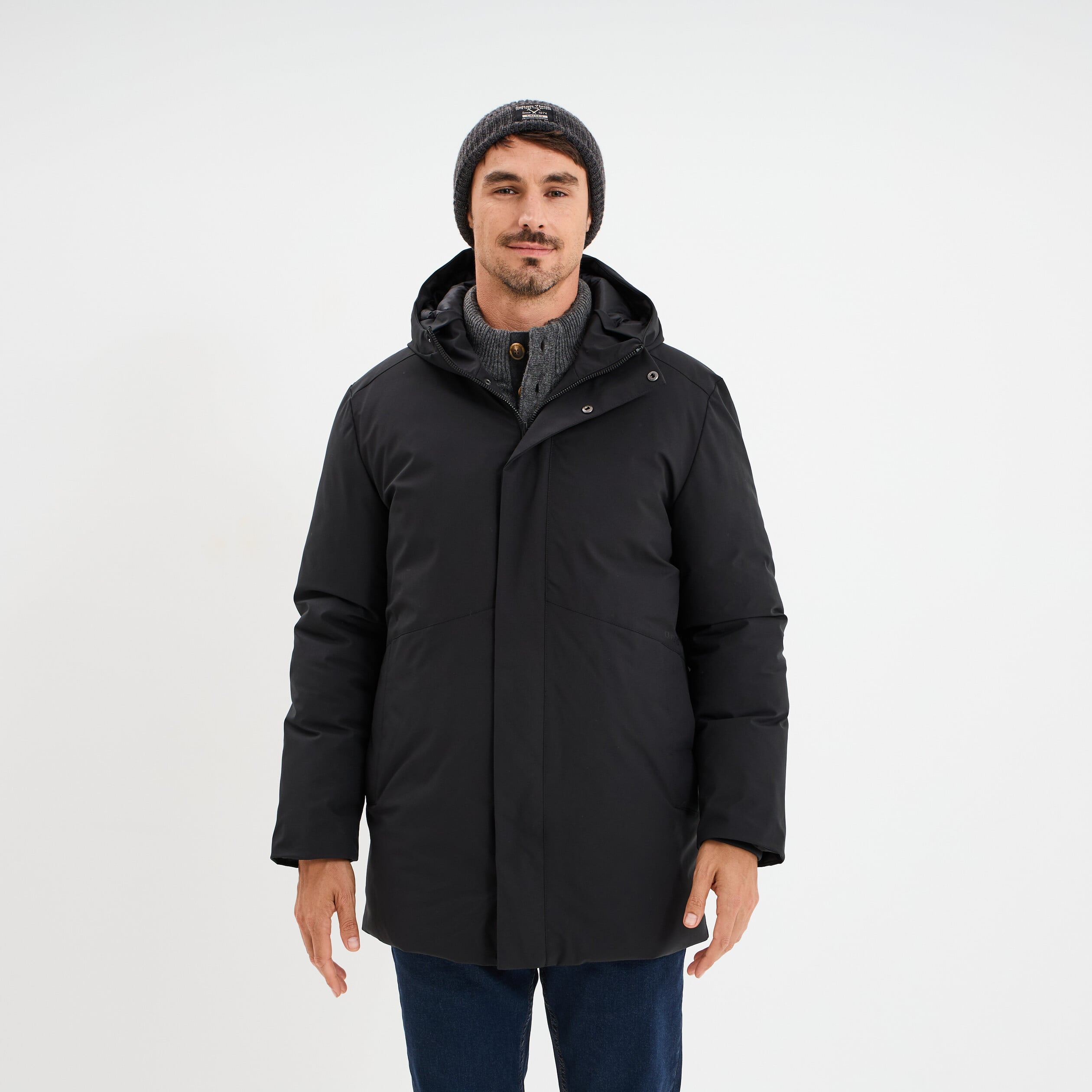 Parka mi-longue &agrave; capuche noir homme