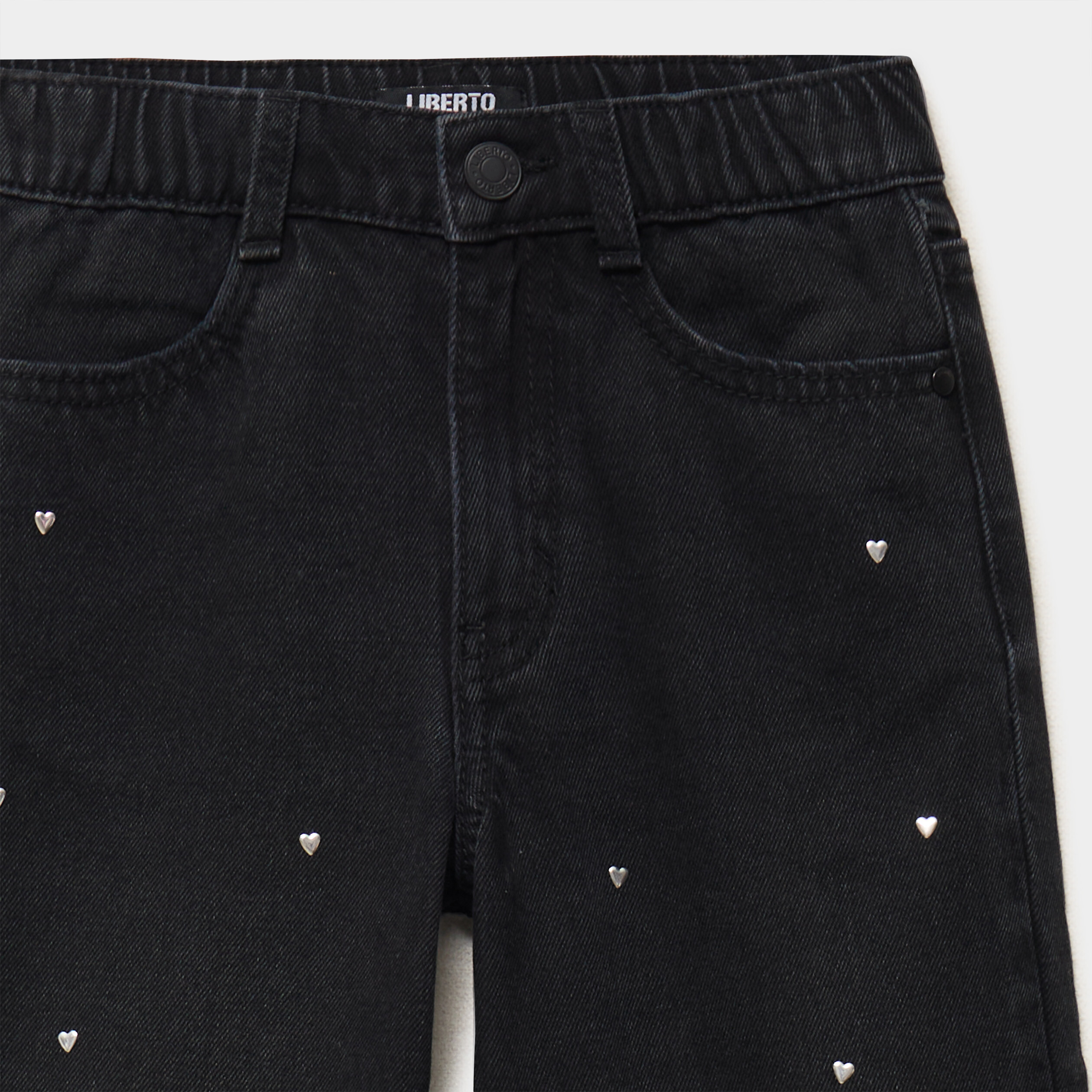 Jean large clous coeur coton noir fille