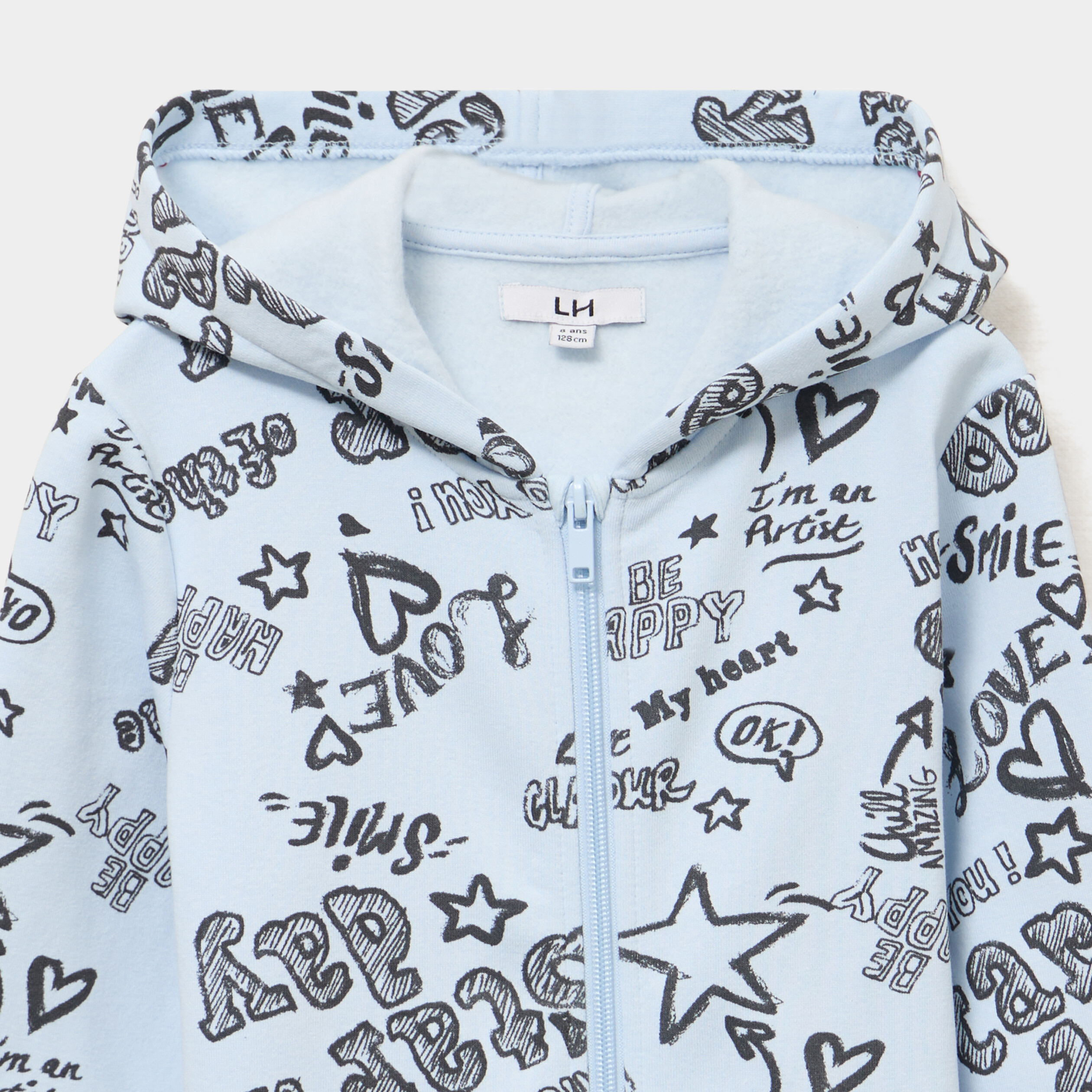Sweat zipp&eacute; &agrave; capuche bleu ciel fille
