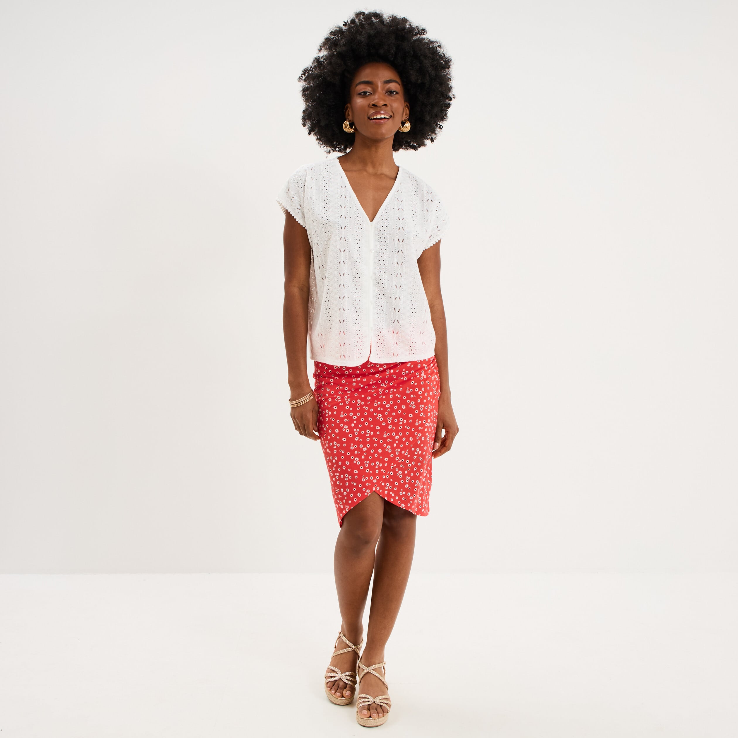 Jupe tulipe courte taille &eacute;lastiqu&eacute;e rouge coquelicot femme