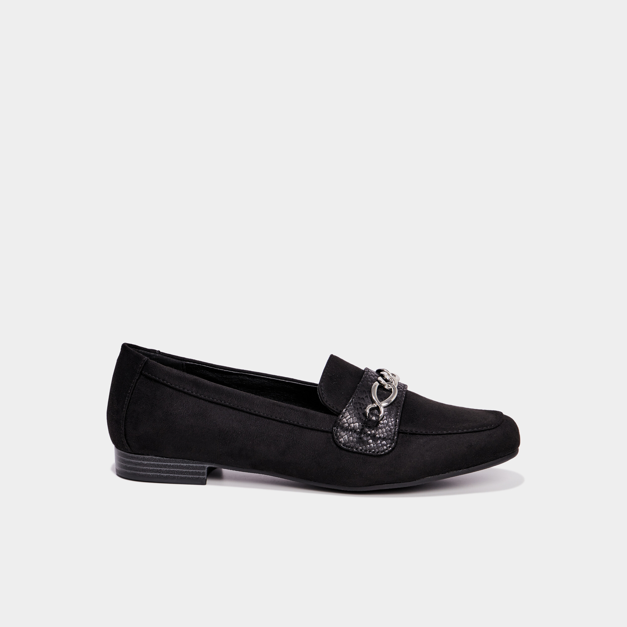 Mocassins plats su&egrave;de noir femme