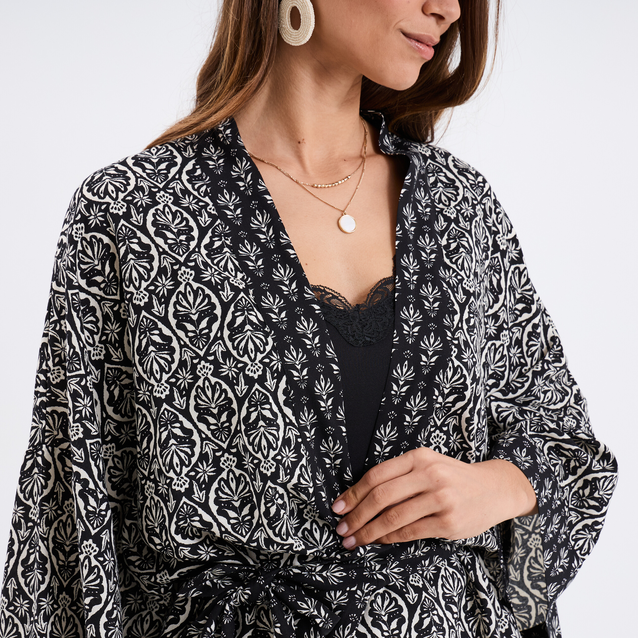 veste kimono manches 34 noir femme Veste kimono manches 3/4 noir femme