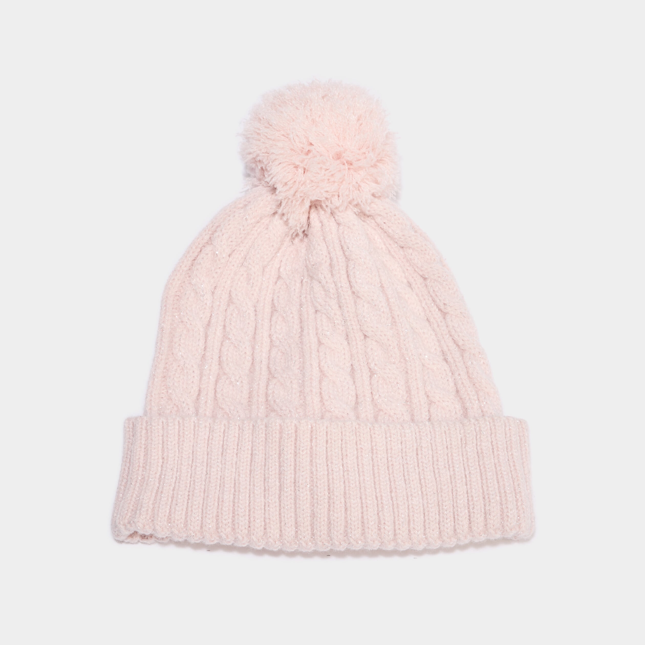 Bonnet &agrave; pompon rose clair fille