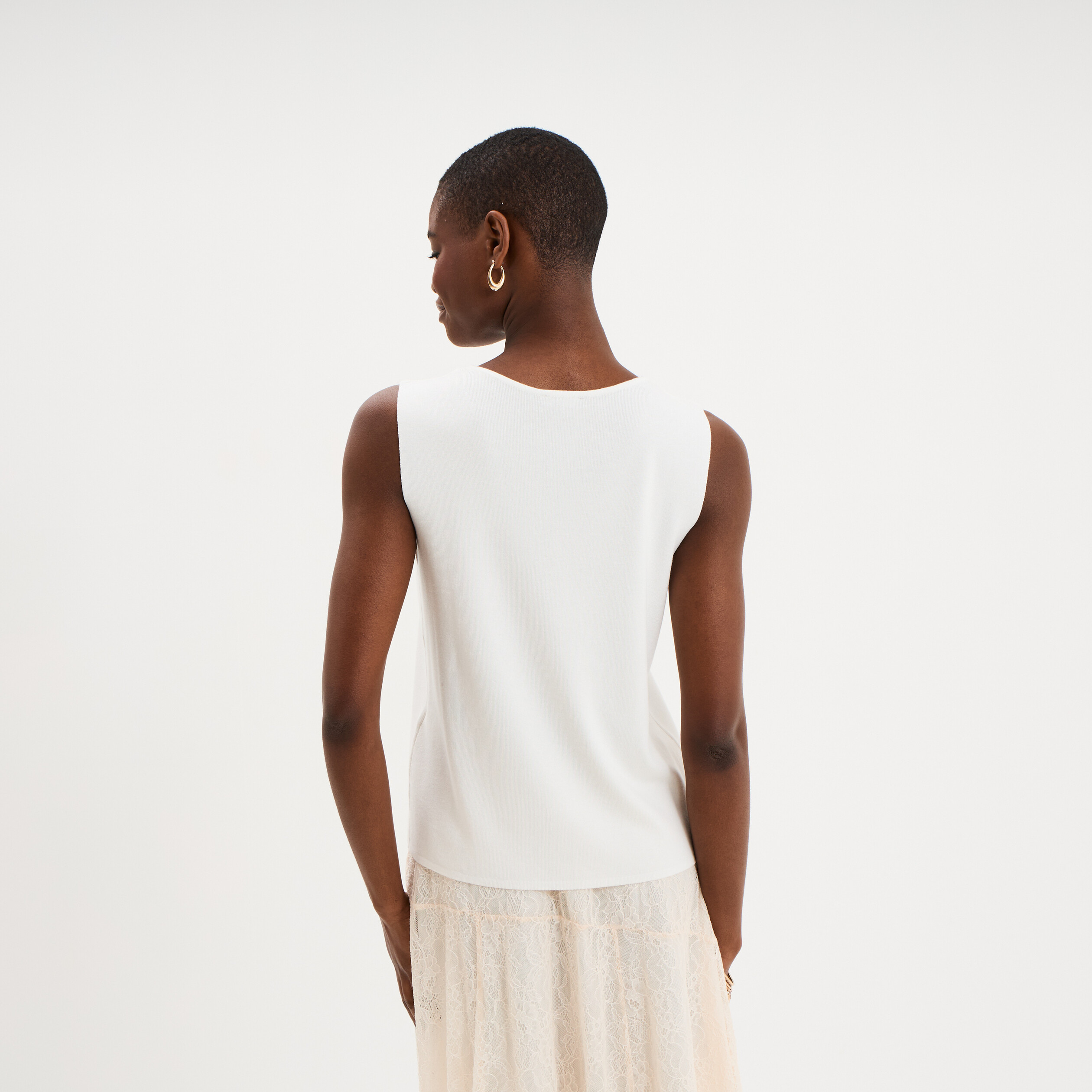 Gilet sans manches col en V blanc femme