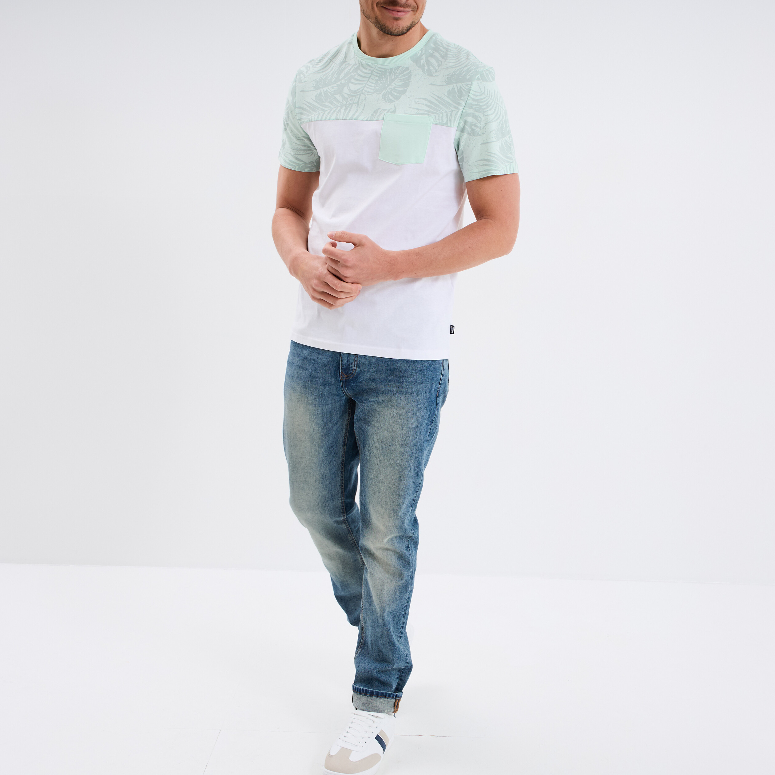t shirt manches courtes 1 poche coton vert pastel homme T-shirt manches courtes 1 poche coton vert pastel homme