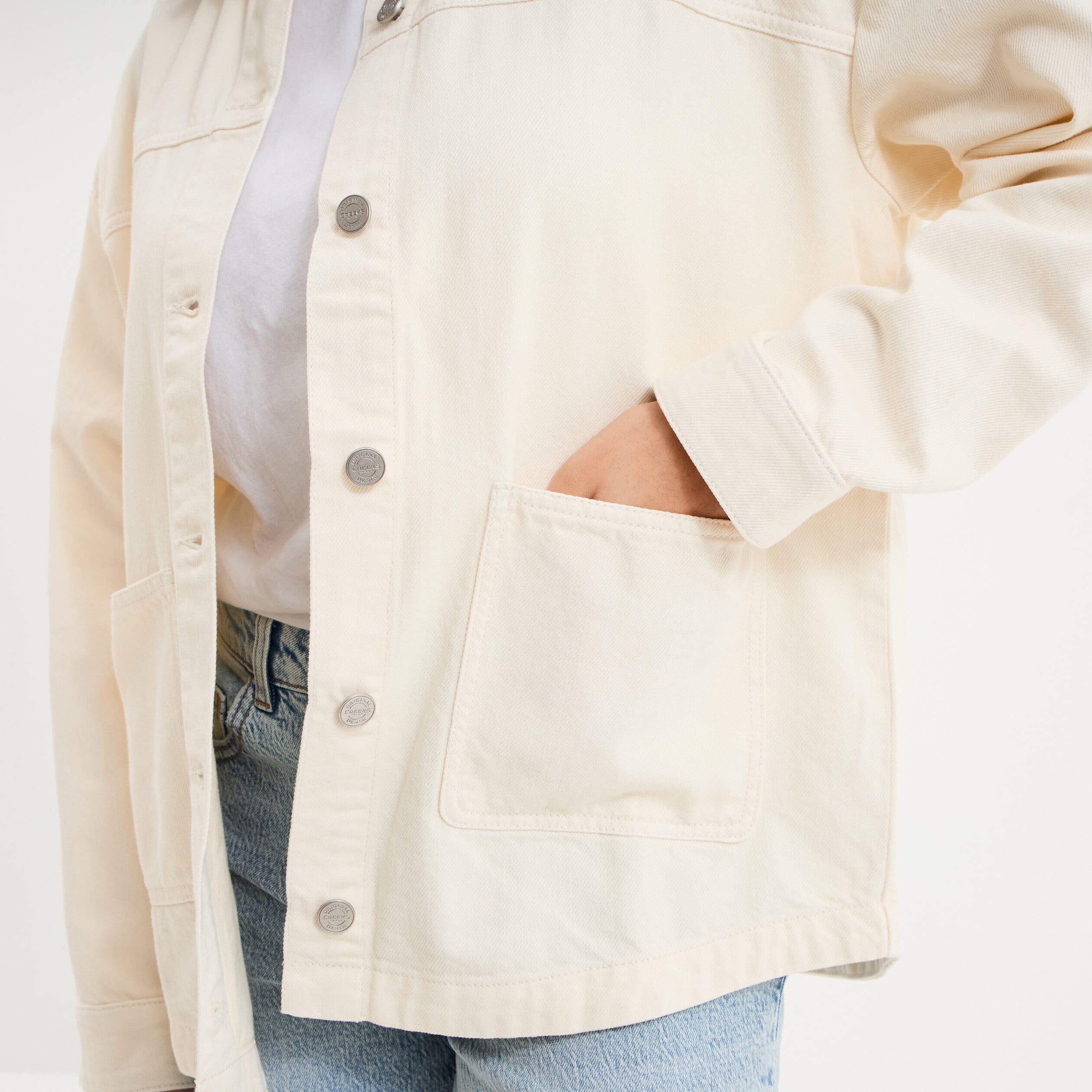 Veste surchemise oversize en jean coton creme femme