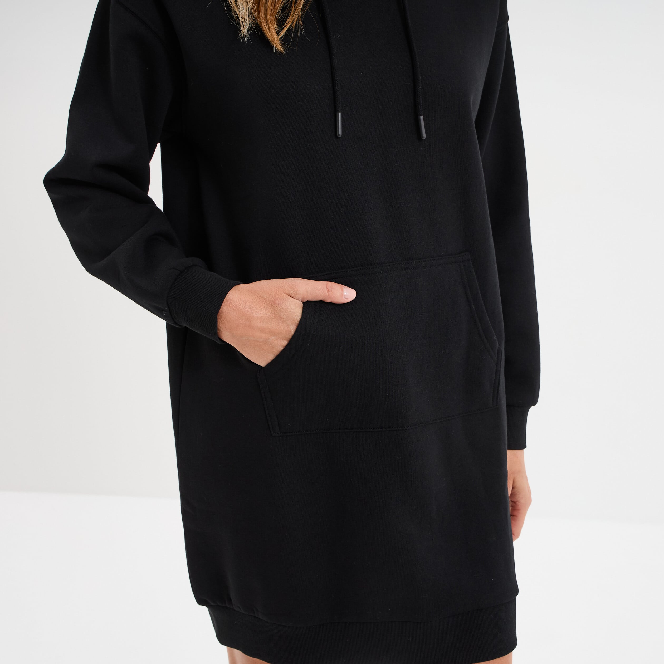 Robe sweat &agrave; capuche noir femme