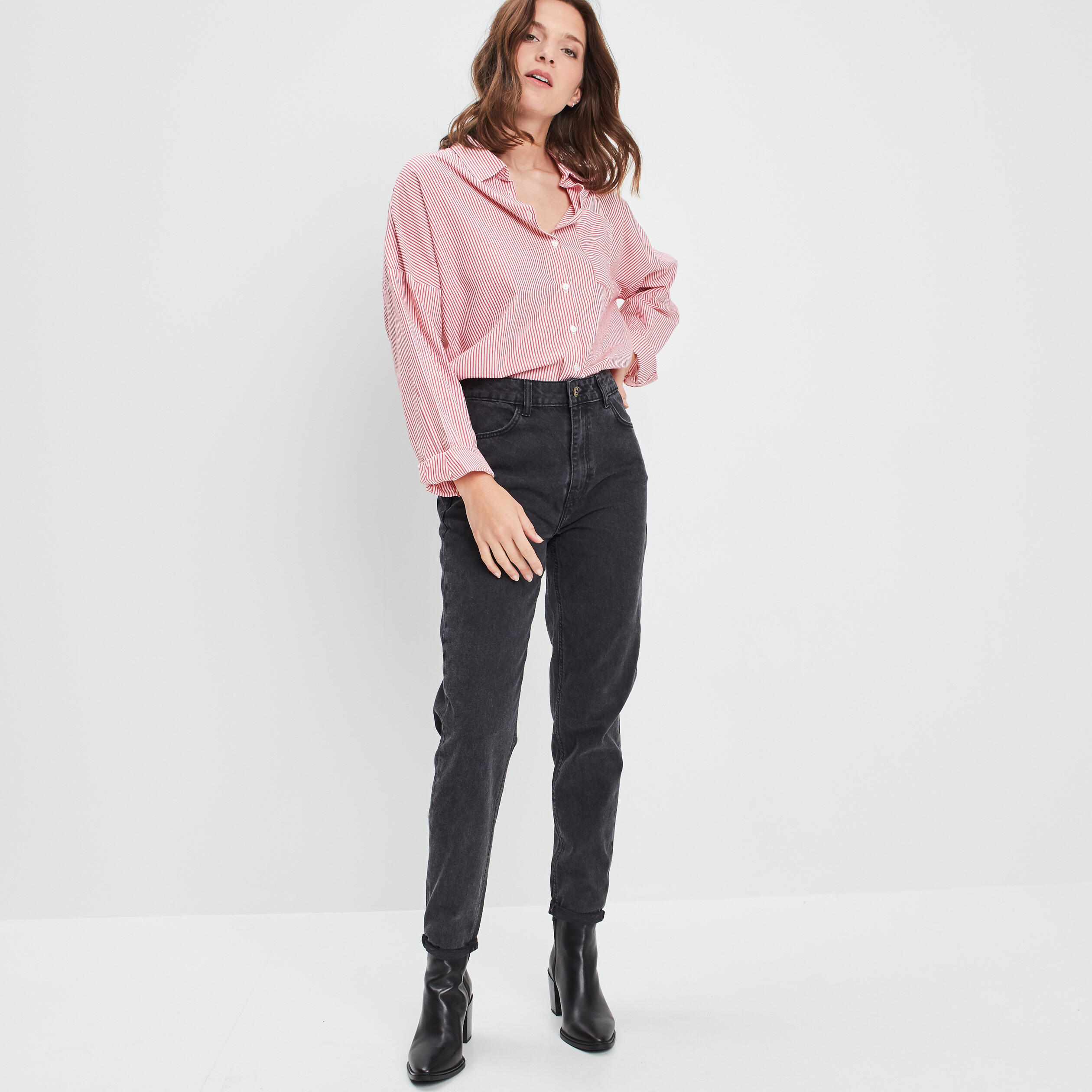 jeans mom taille haute noir femme Jeans mom taille haute noir femme