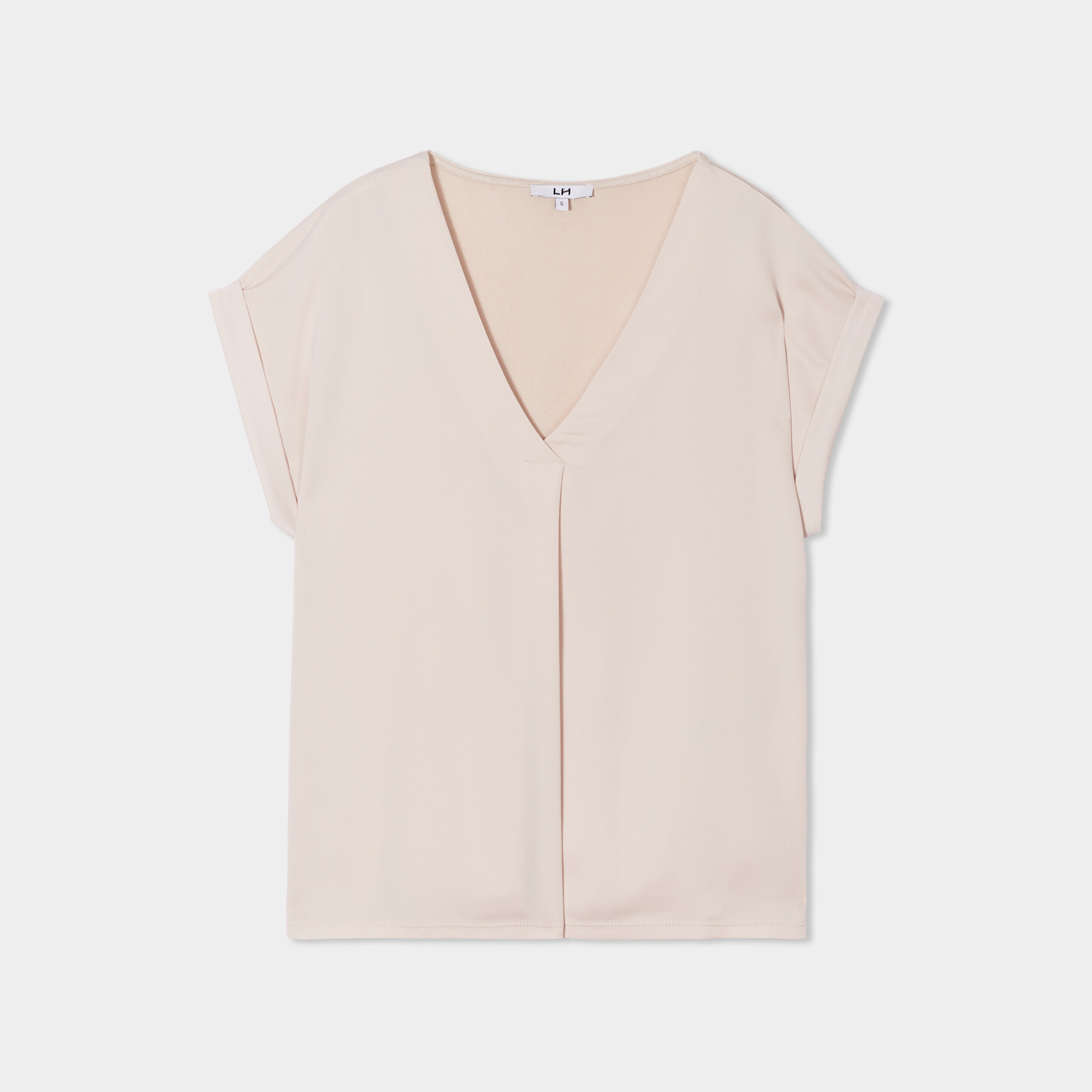 t shirt col en v manches courtes beige femme T-shirt col en V manches courtes beige femme
