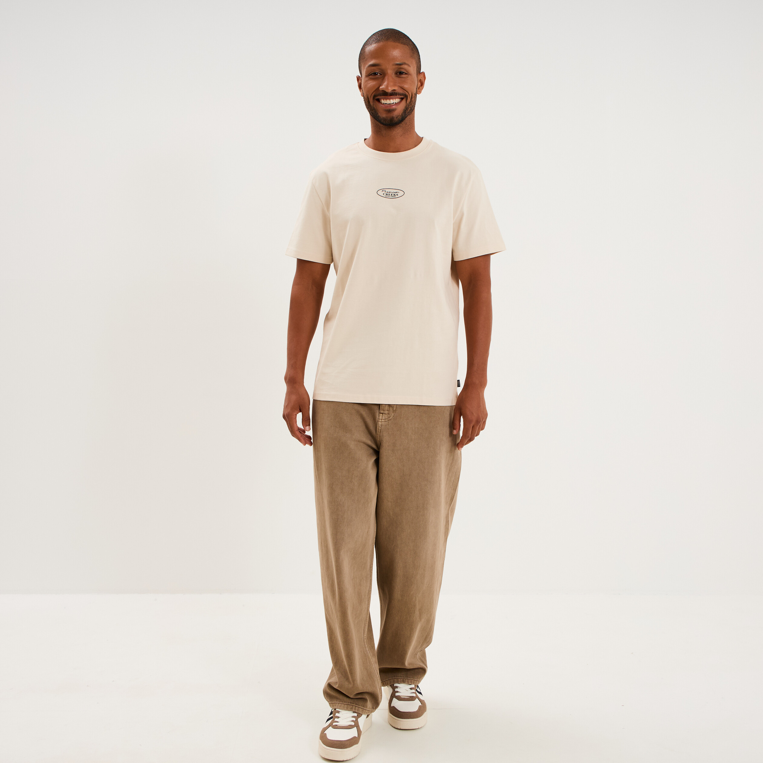 T-shirt droit manches courtes coton ecru homme