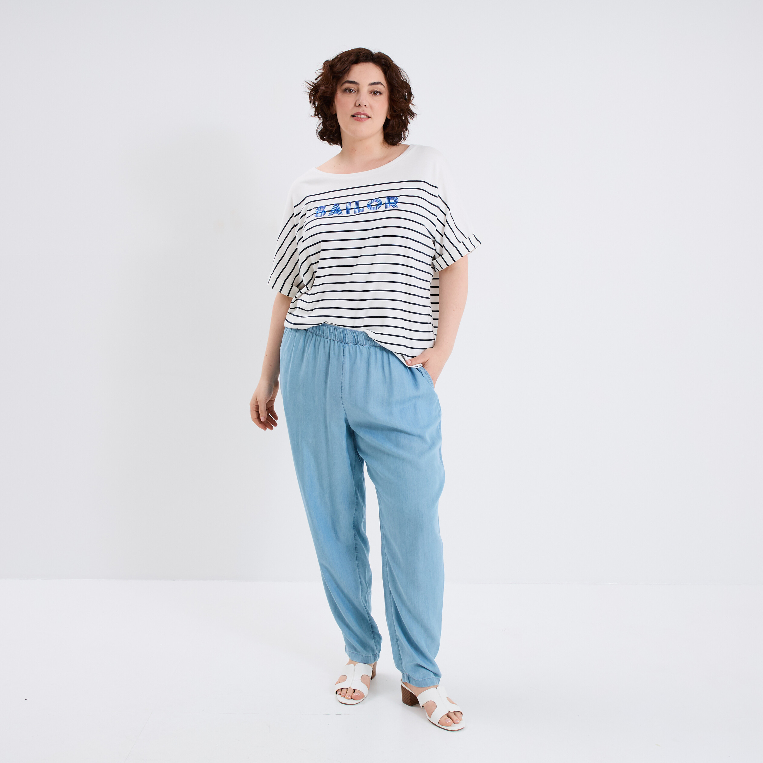 Pantalon Femme Mondi - Bleu Clair Turquoise - Laine Mélangée - Taille Haute 38 - Occasion Très Bon état