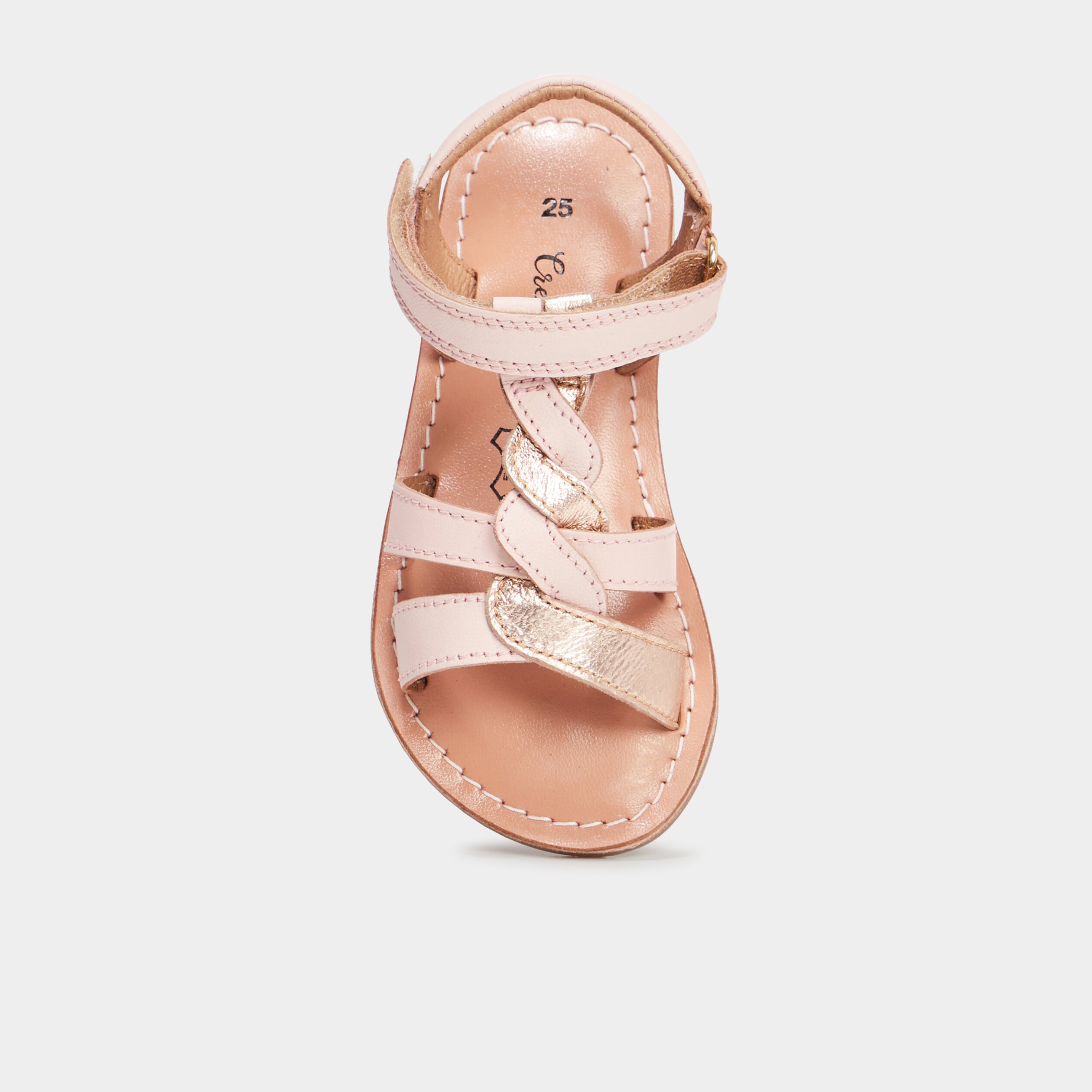 Sandales brides tress&eacute;es en cuir rose fille