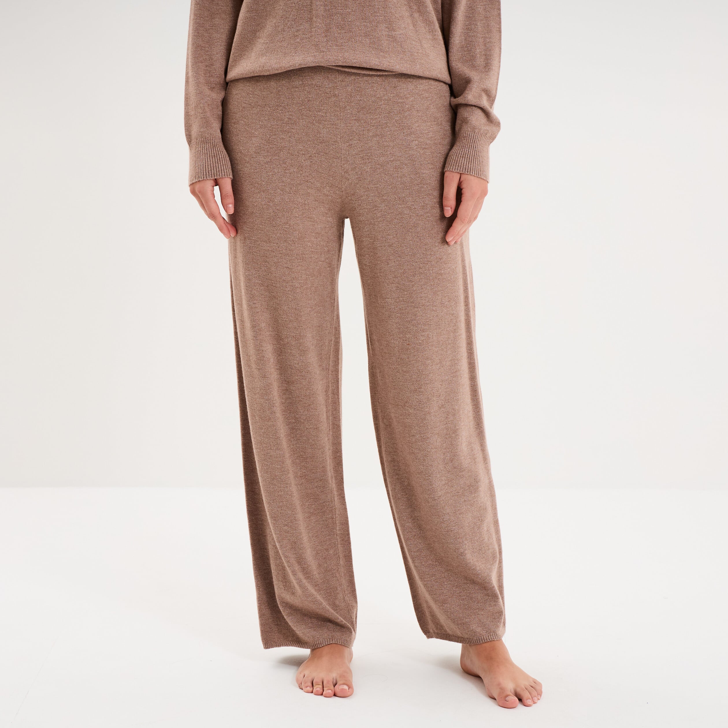Pantalon de pyjama large en maille marron chocolat femme