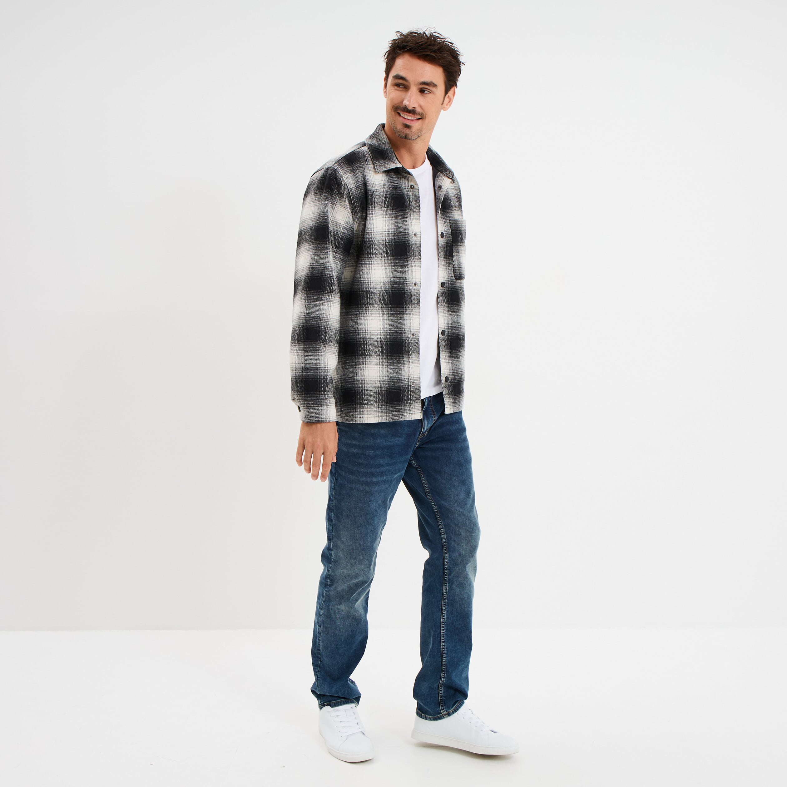Surchemise 1 poche manches longues gris fonc&eacute; homme