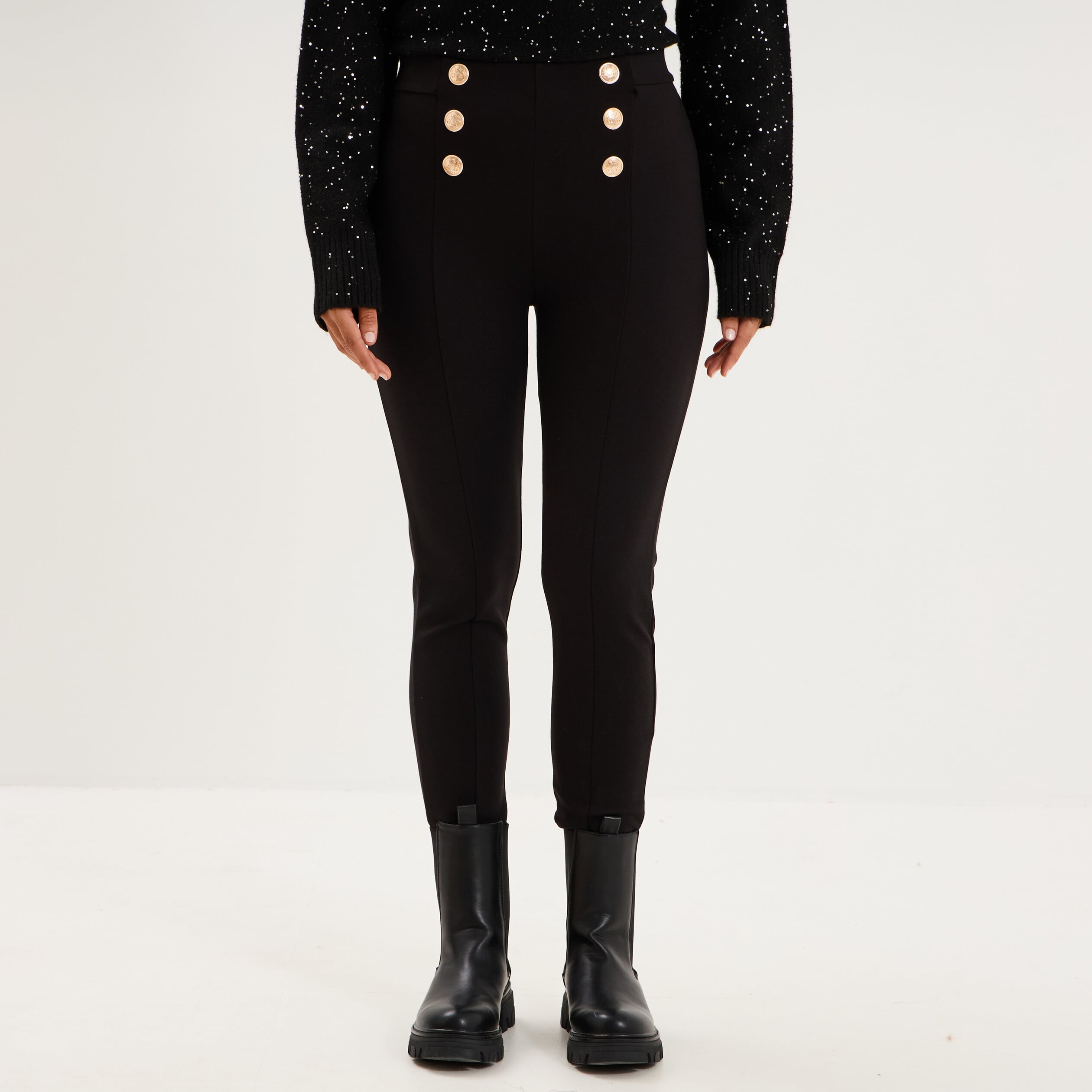 Legging stretch avec boutons noir femme