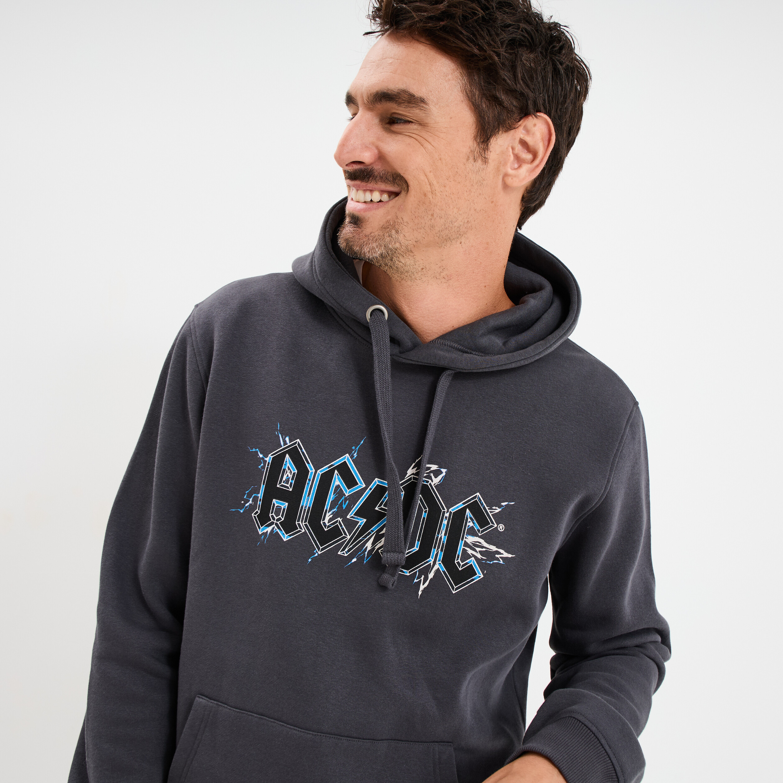 Sweat hoodie 1 poche AC/DC gris foncé homme
