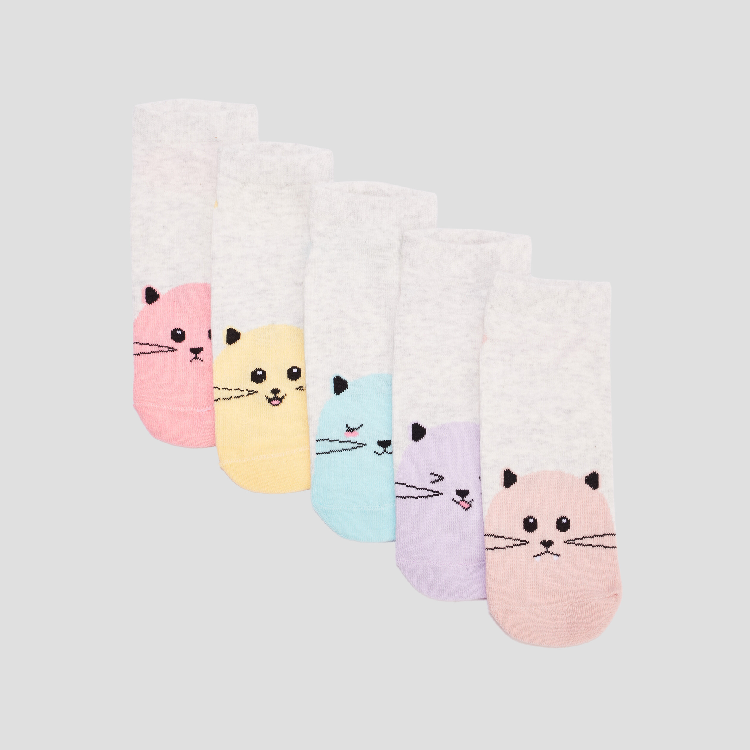 lot 5 paires chaussettes detail chat gris fille Lot 5 paires chaussettes détail chat gris fille