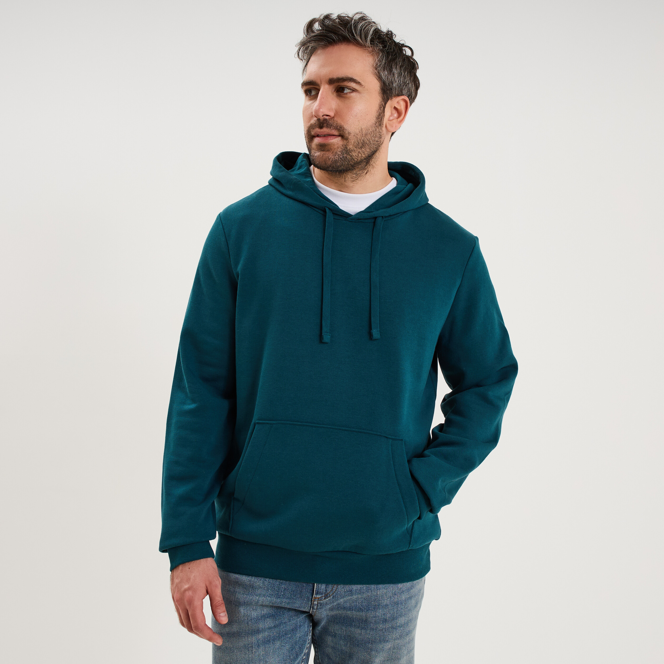 Sweat molleton &agrave; capuche hoodie bleu canard homme