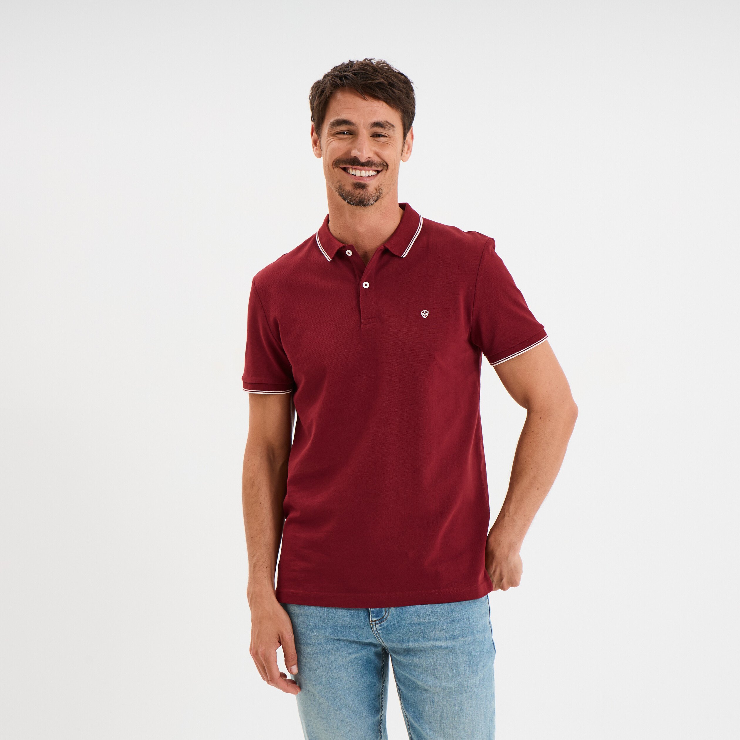 polo manches courtes bords contrastes bordeaux homme Polo manches courtes bords contrastés bordeaux homme