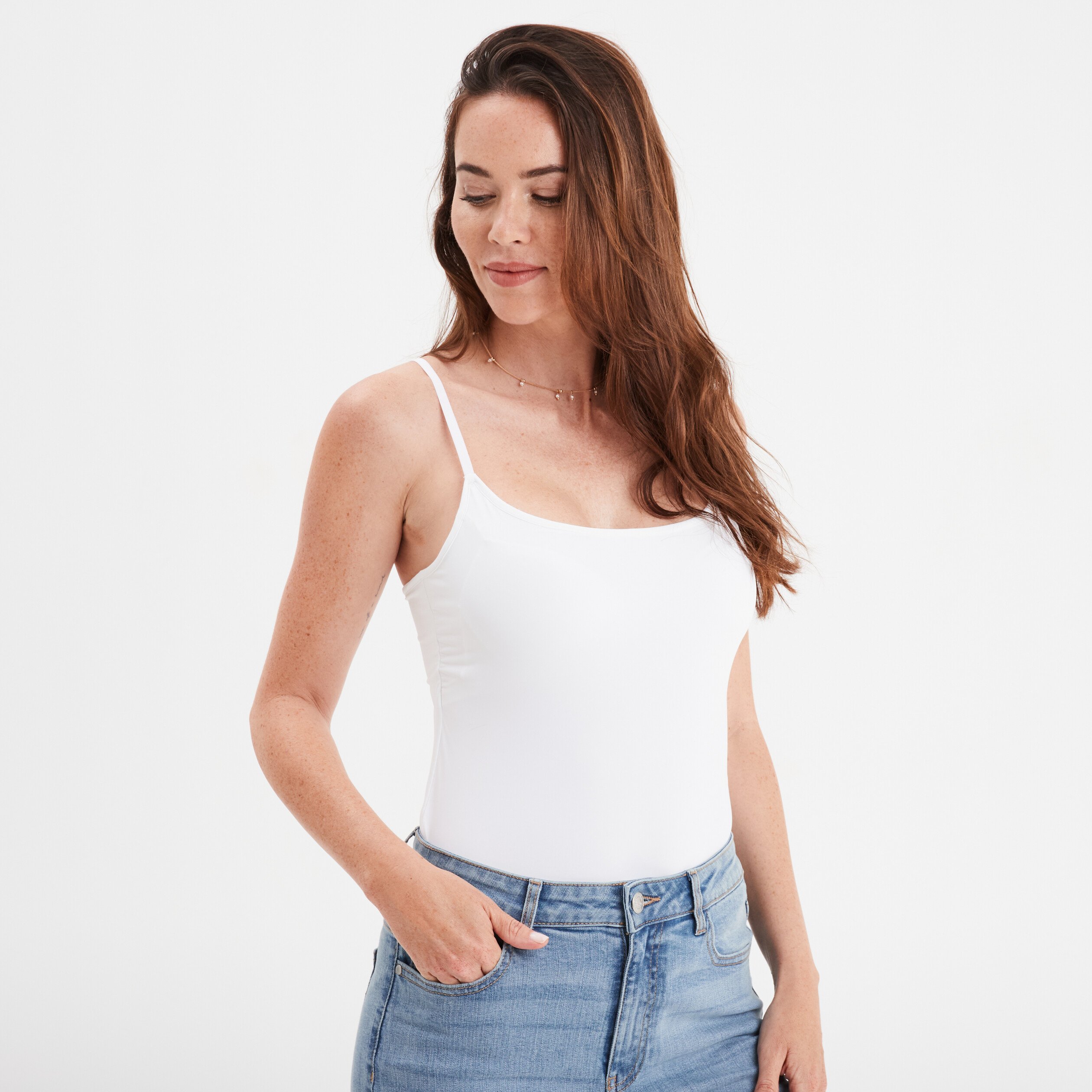 Debardeur soutien gorge integre blanc femme