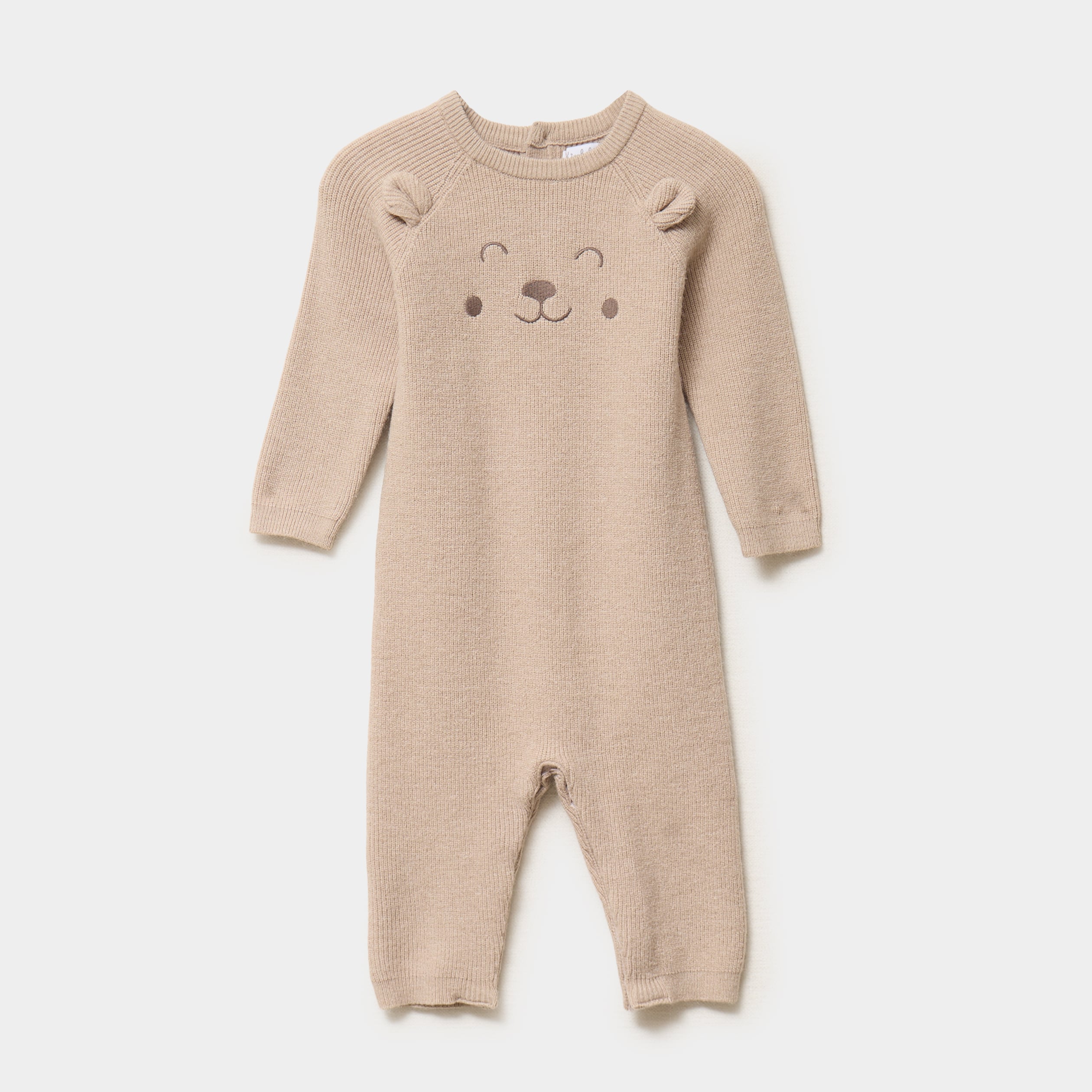 Combinaison tricot&eacute;e manches longues taupe b&eacute;b&eacute;