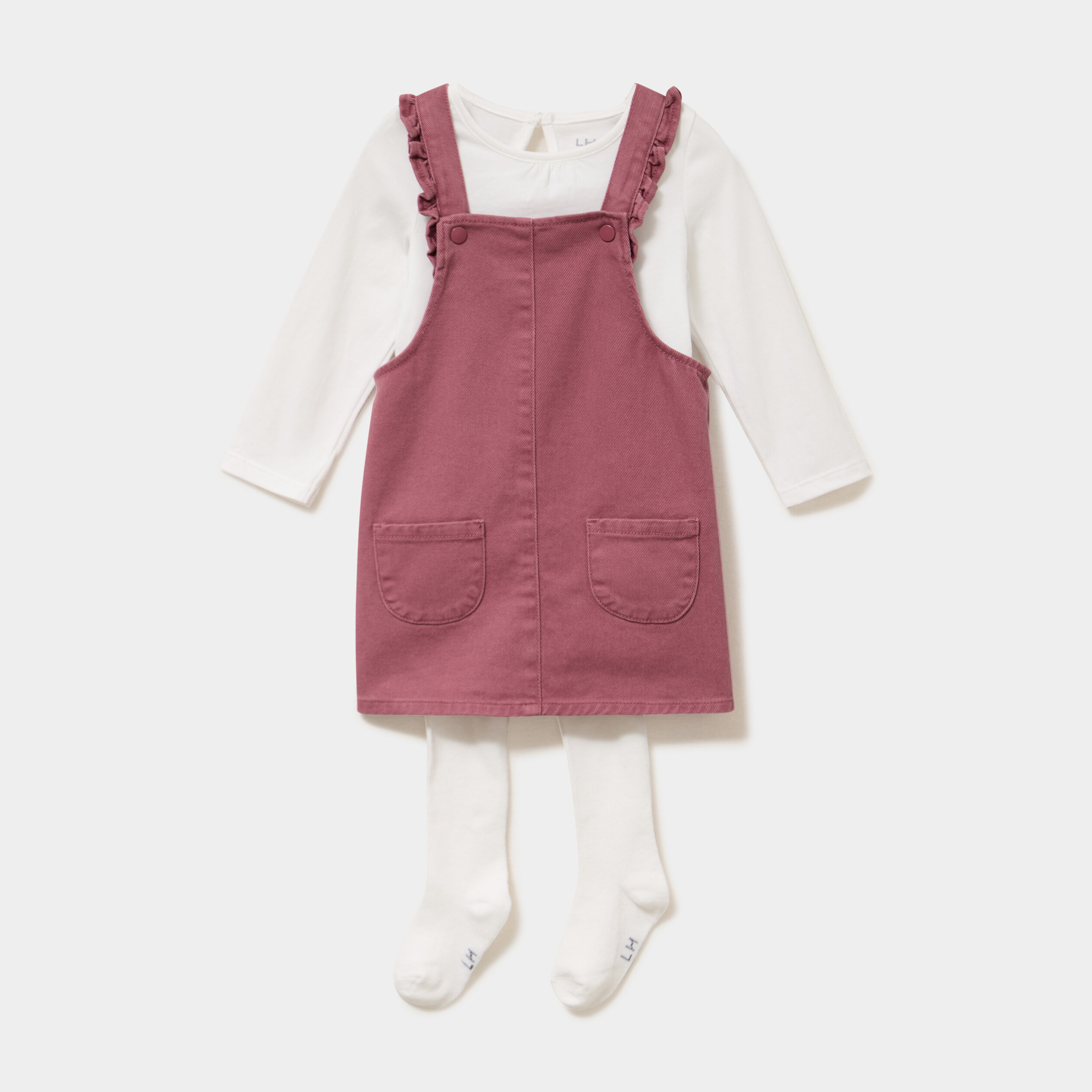 Ensemble 3 pi&egrave;ces avec robe salopette bordeaux b&eacute;b&eacute; fille