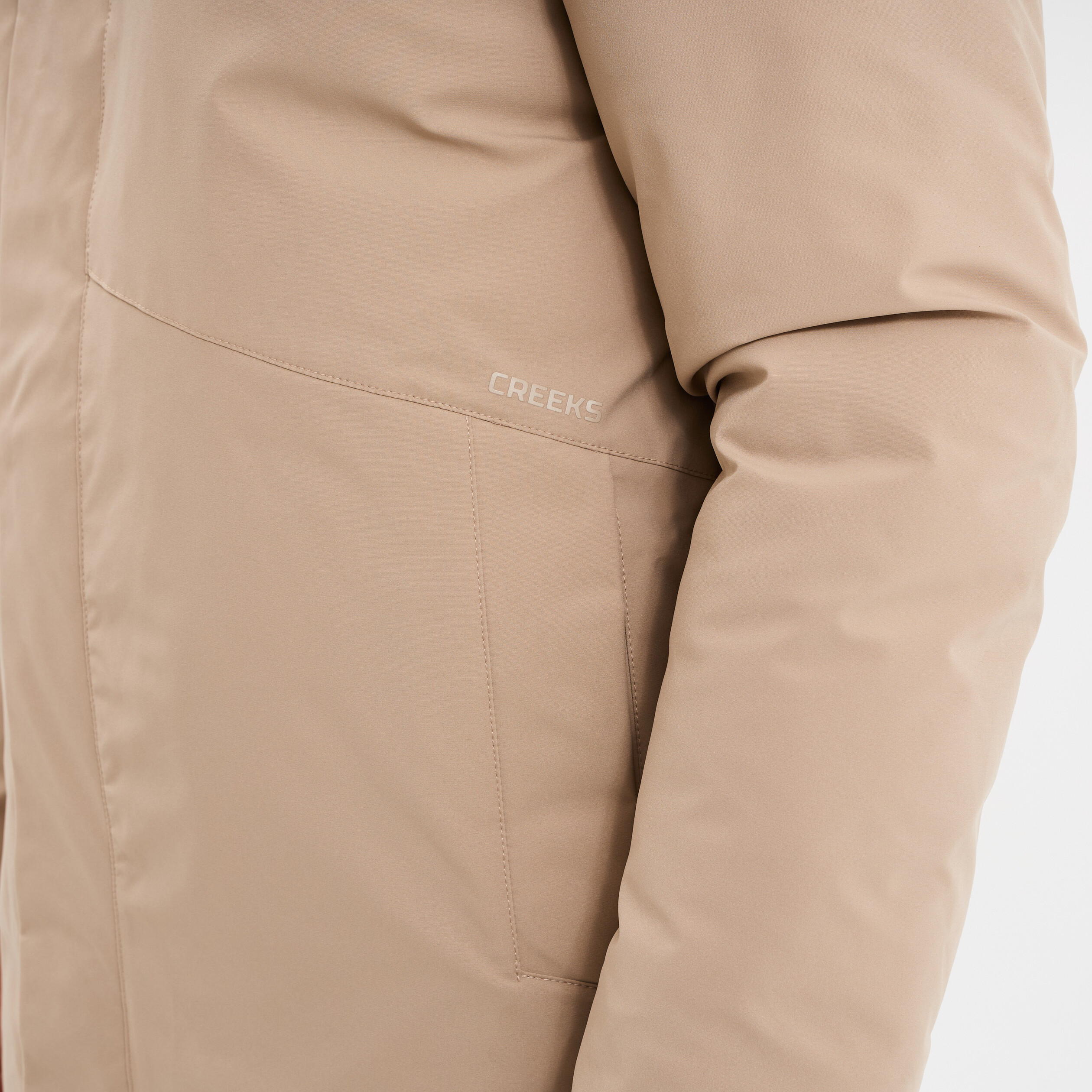 Parka mi-longue &agrave; capuche taupe homme