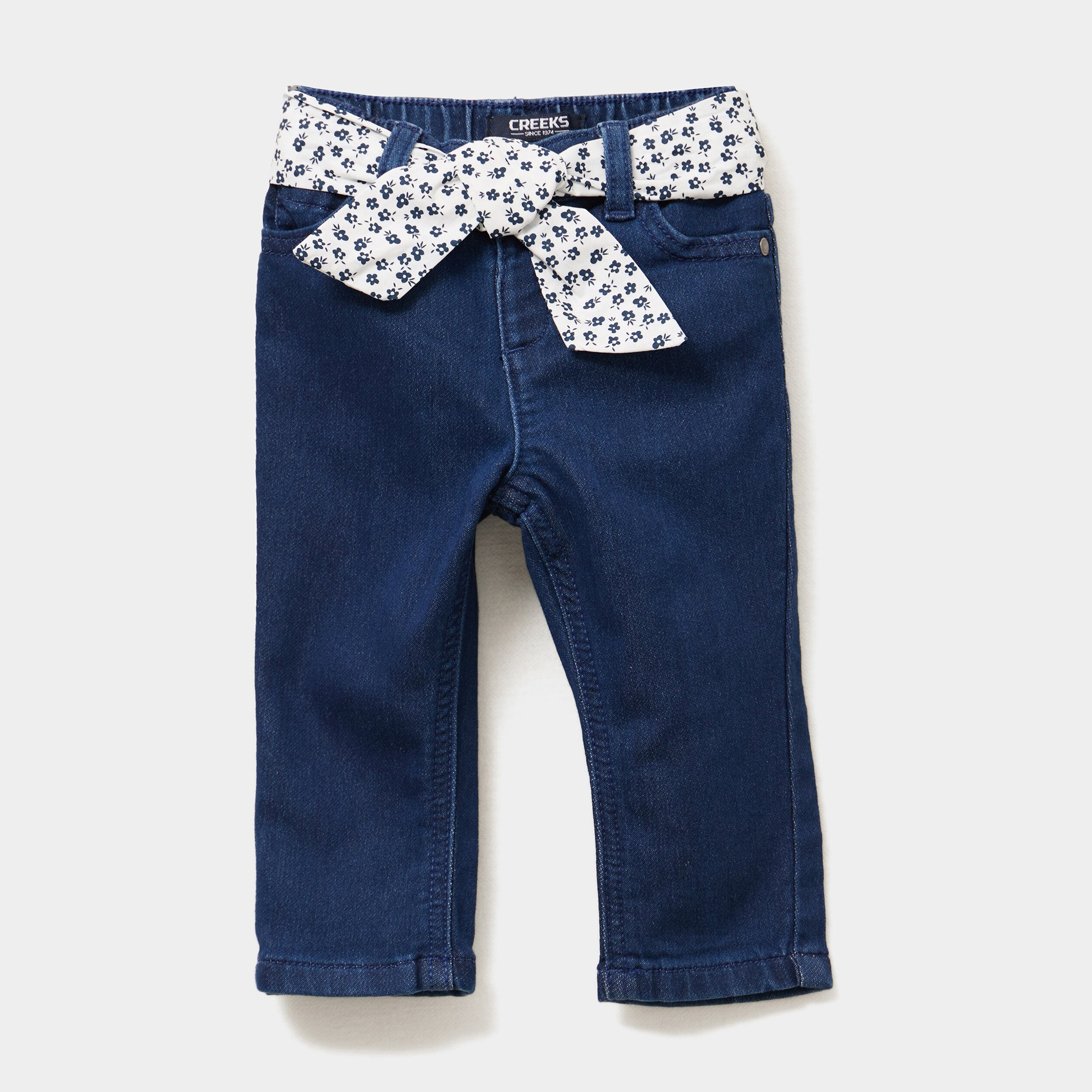 jeans ceinture foulard bleu fonce bebef Jeans ceinture foulard bleu foncé bébé fille