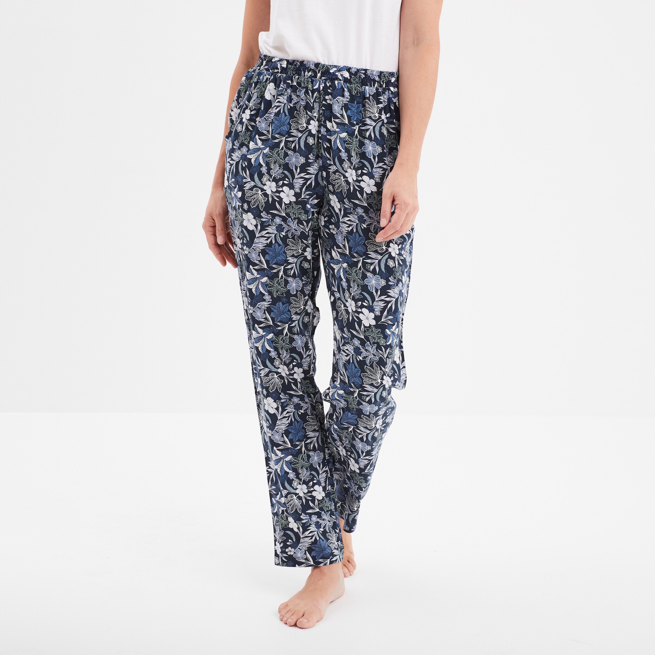 Pantalon de pyjama fluide taille haute bleu marine femme
