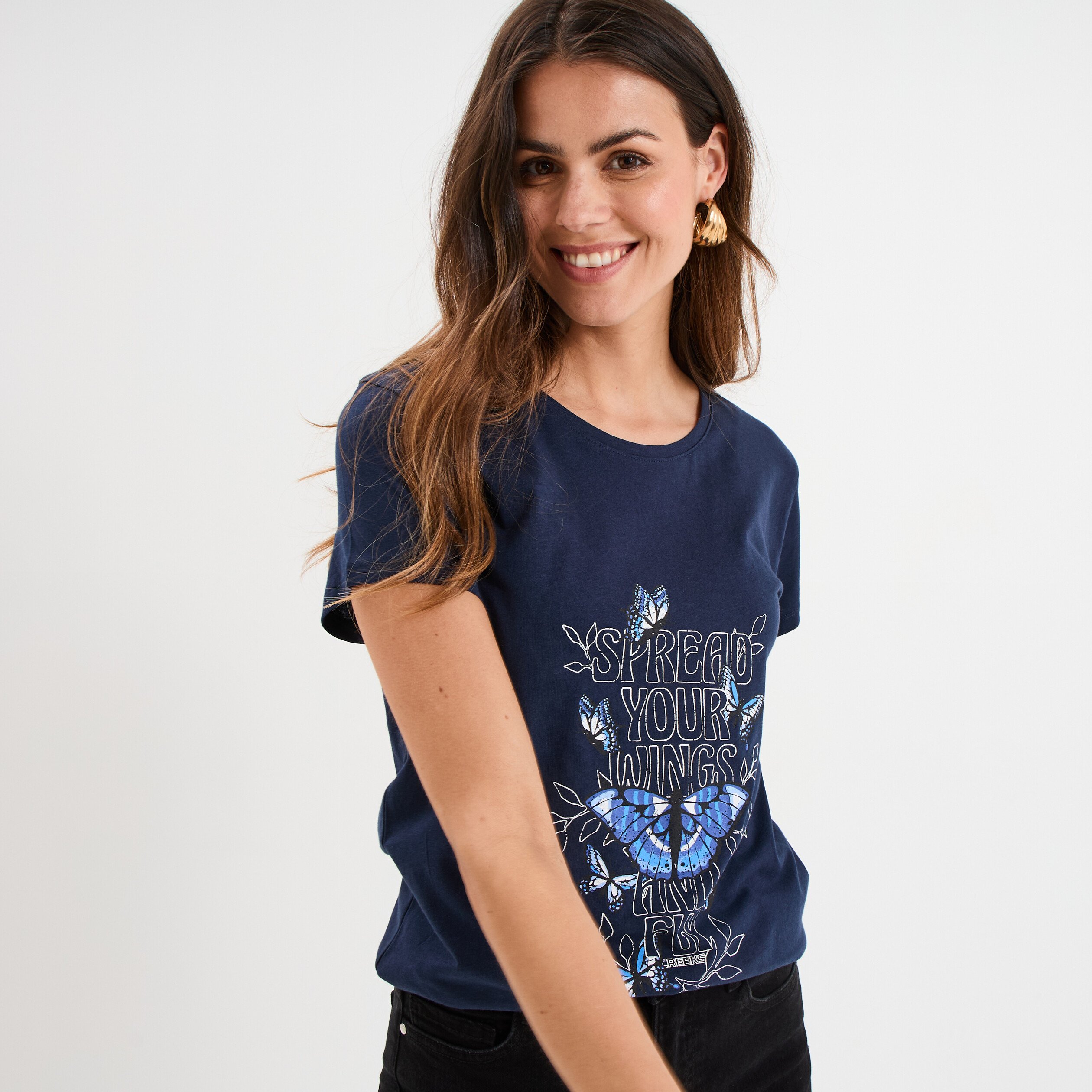t shirt ajuste col rond coton creeks bleu marine femme T-shirt ajusté col rond coton Creeks bleu marine femme