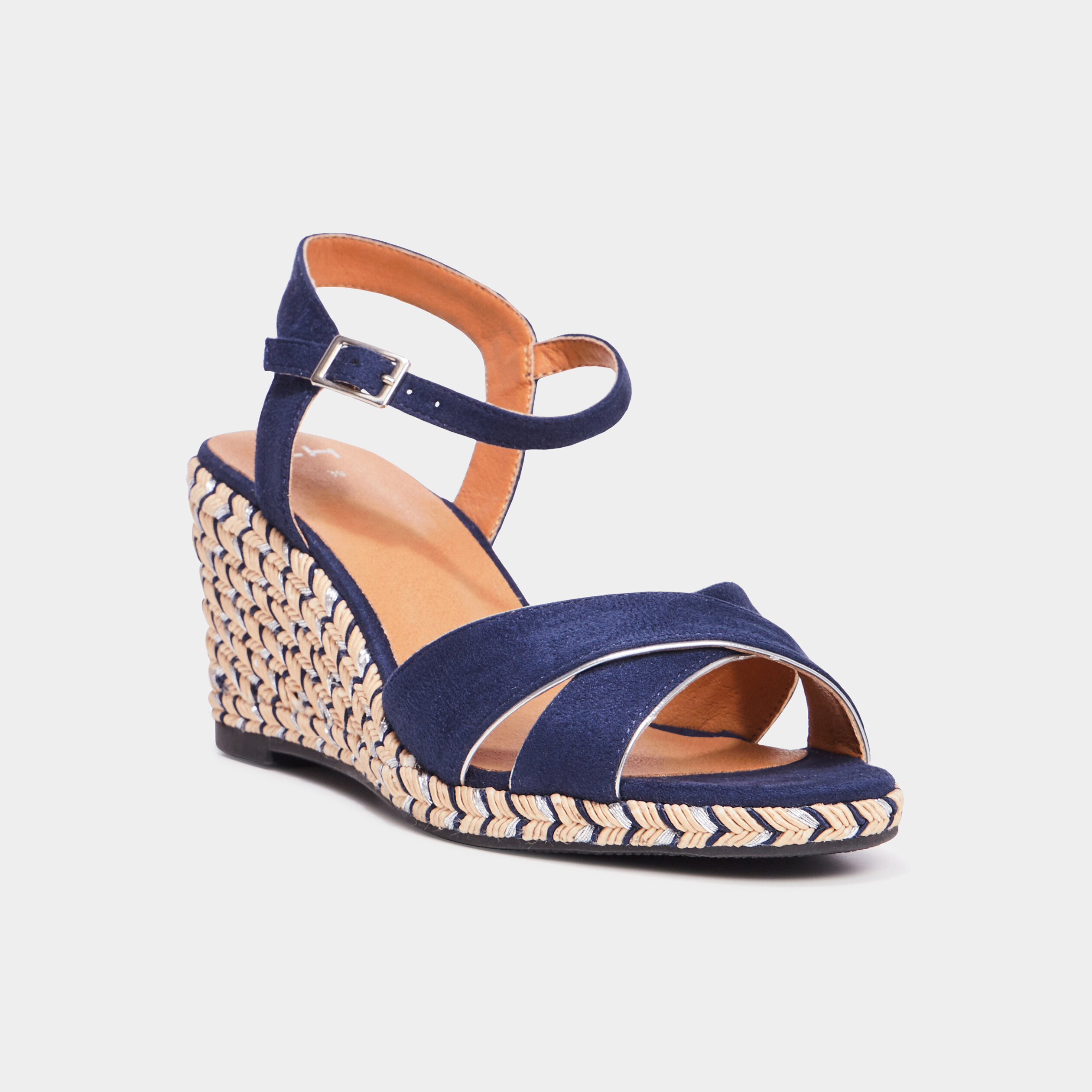 Sandales a talons compenses bleu marine femme