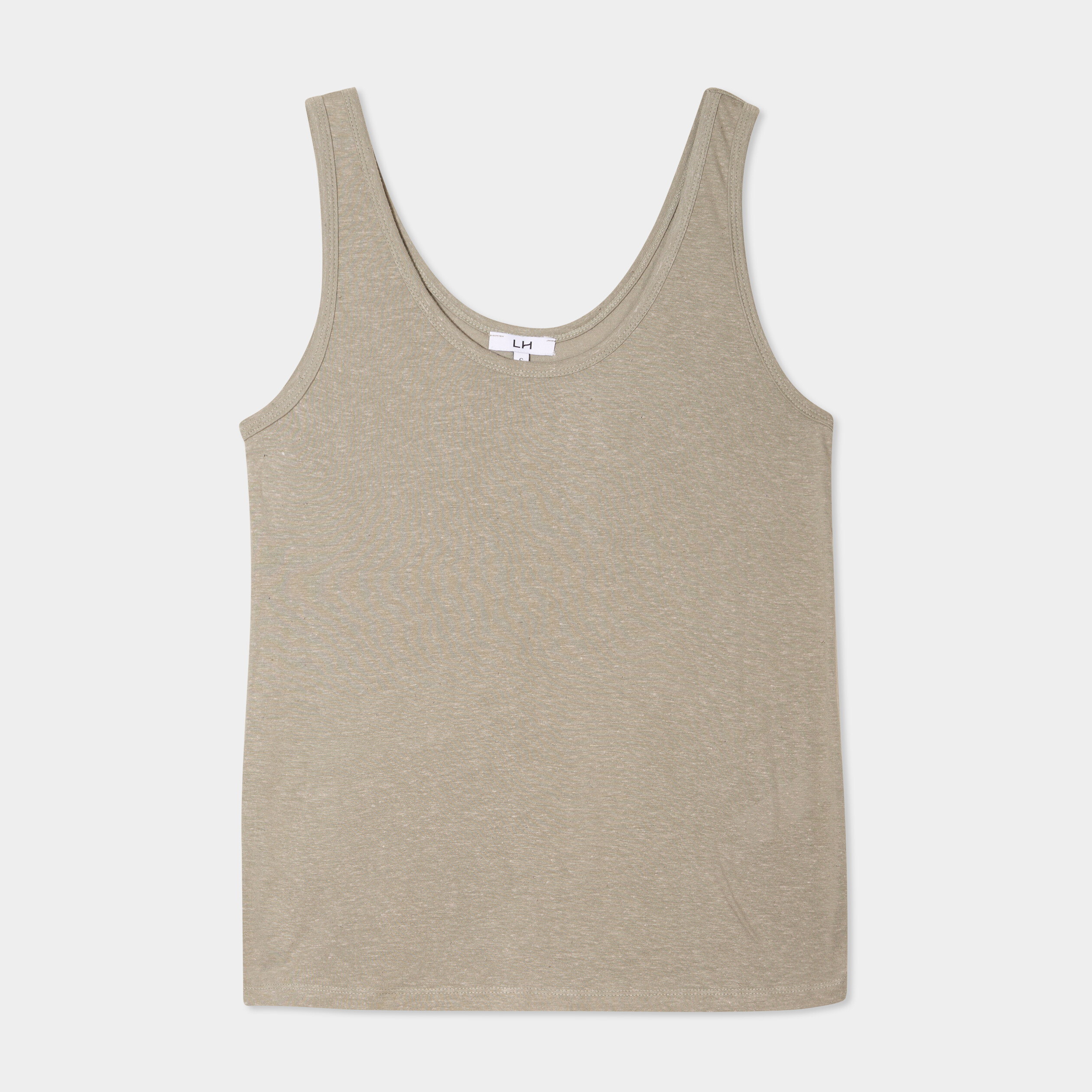 debardeur col rond lin melange vert kaki femme Débardeur col rond lin mélangé vert kaki femme