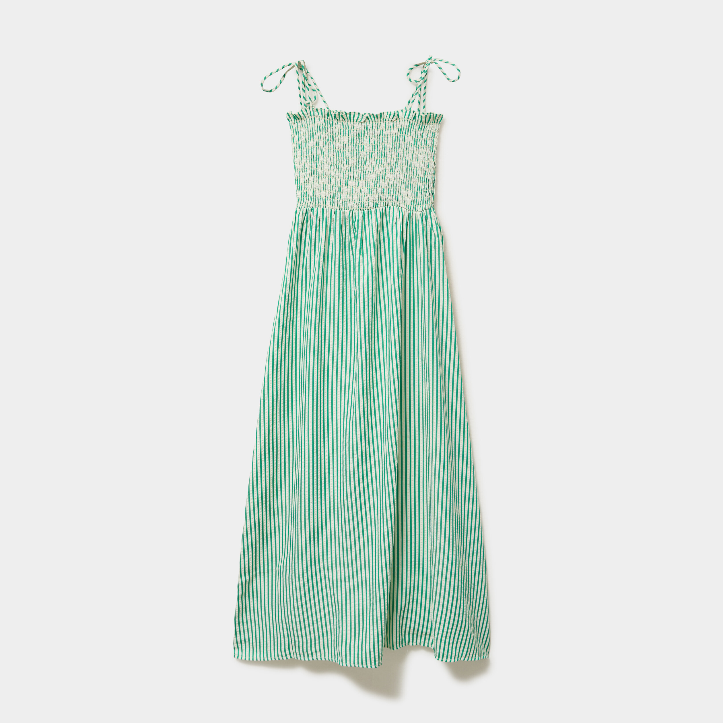 Robe longue &agrave; bretelles et haut smock&eacute; vert femme